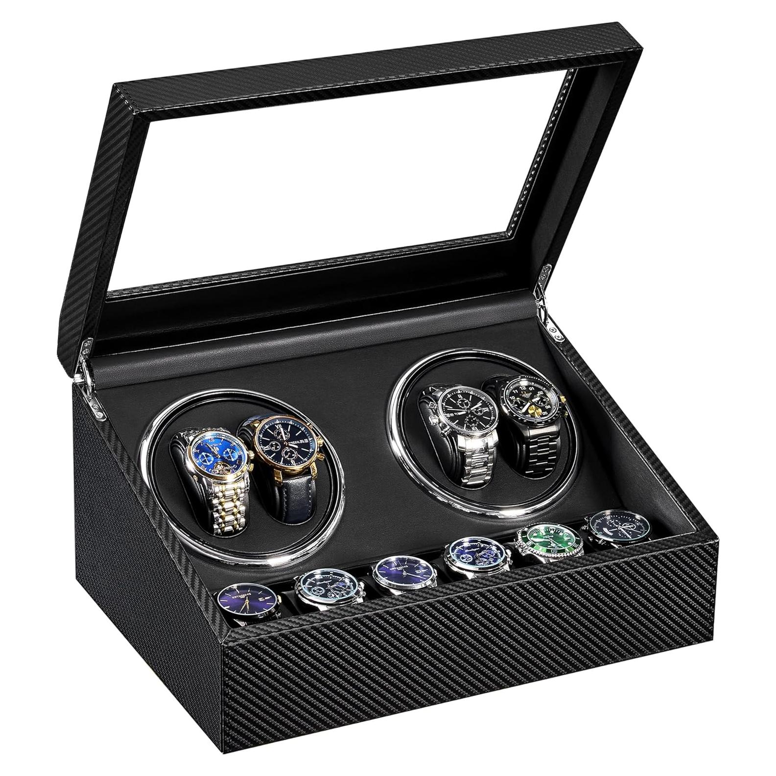 Winder de Reloj Automático ANWBROAD con 4 Rotadores y 6 Almacenamientos