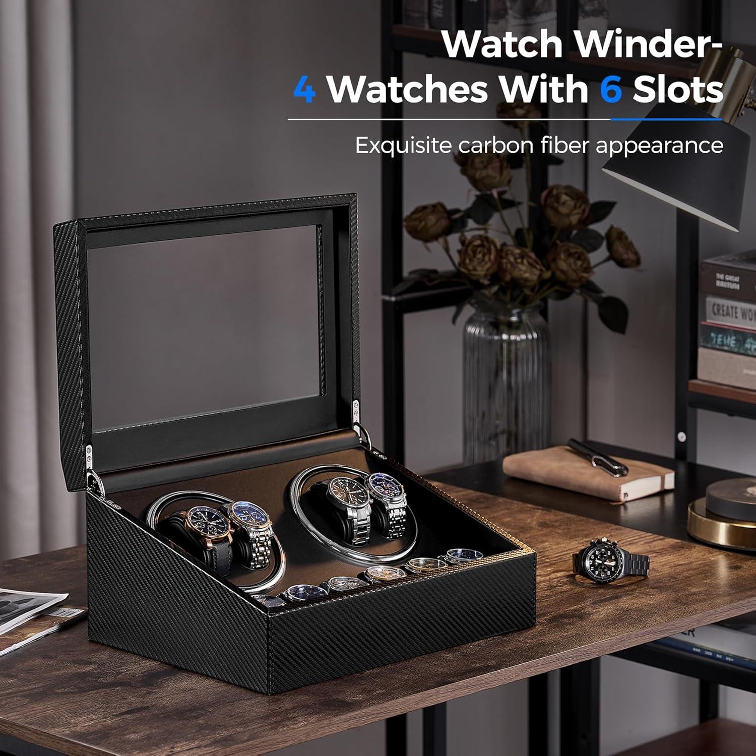 Winder de Reloj Automático ANWBROAD con 4 Rotadores y 6 Almacenamientos