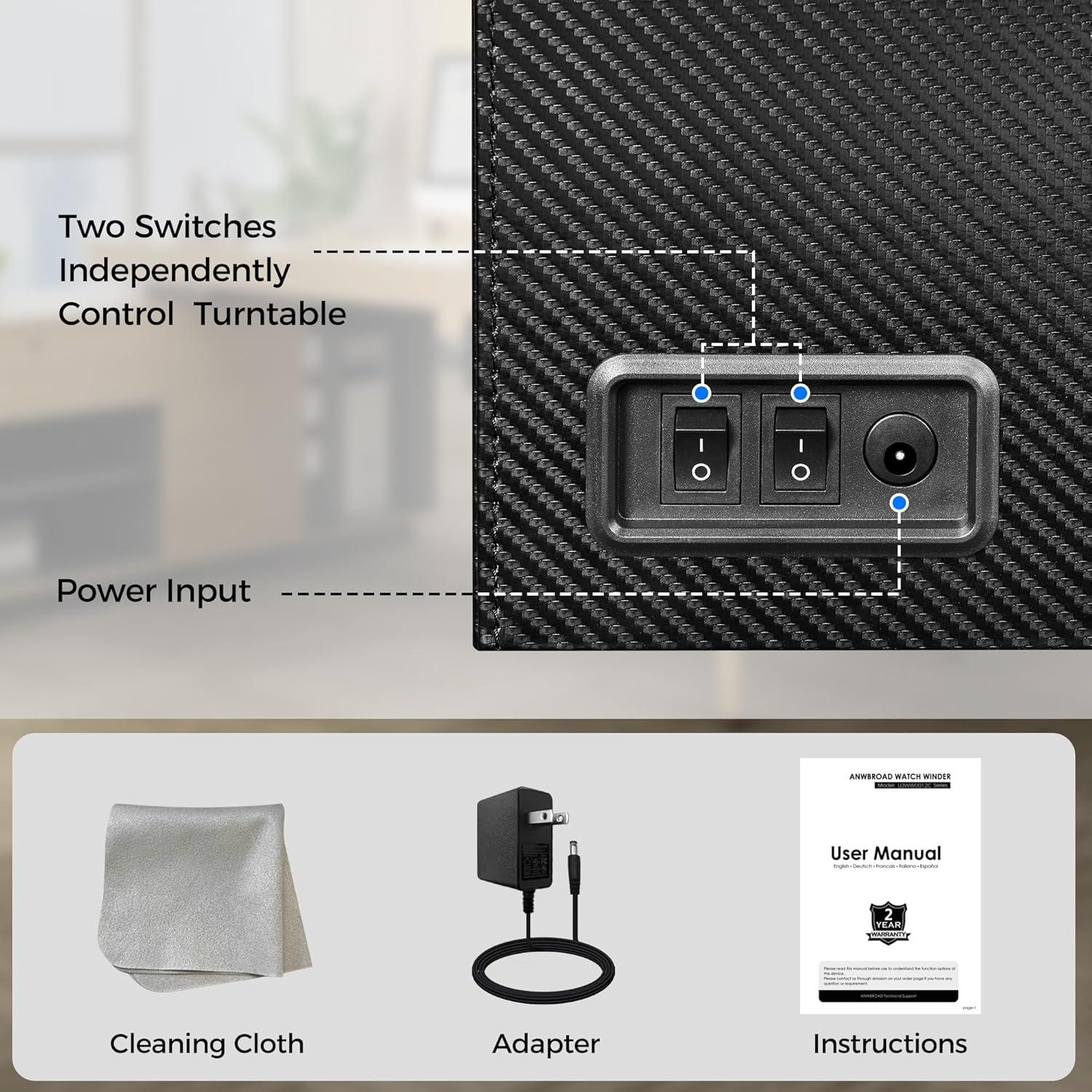 Winder de Reloj Automático ANWBROAD con 4 Rotadores y 6 Almacenamientos