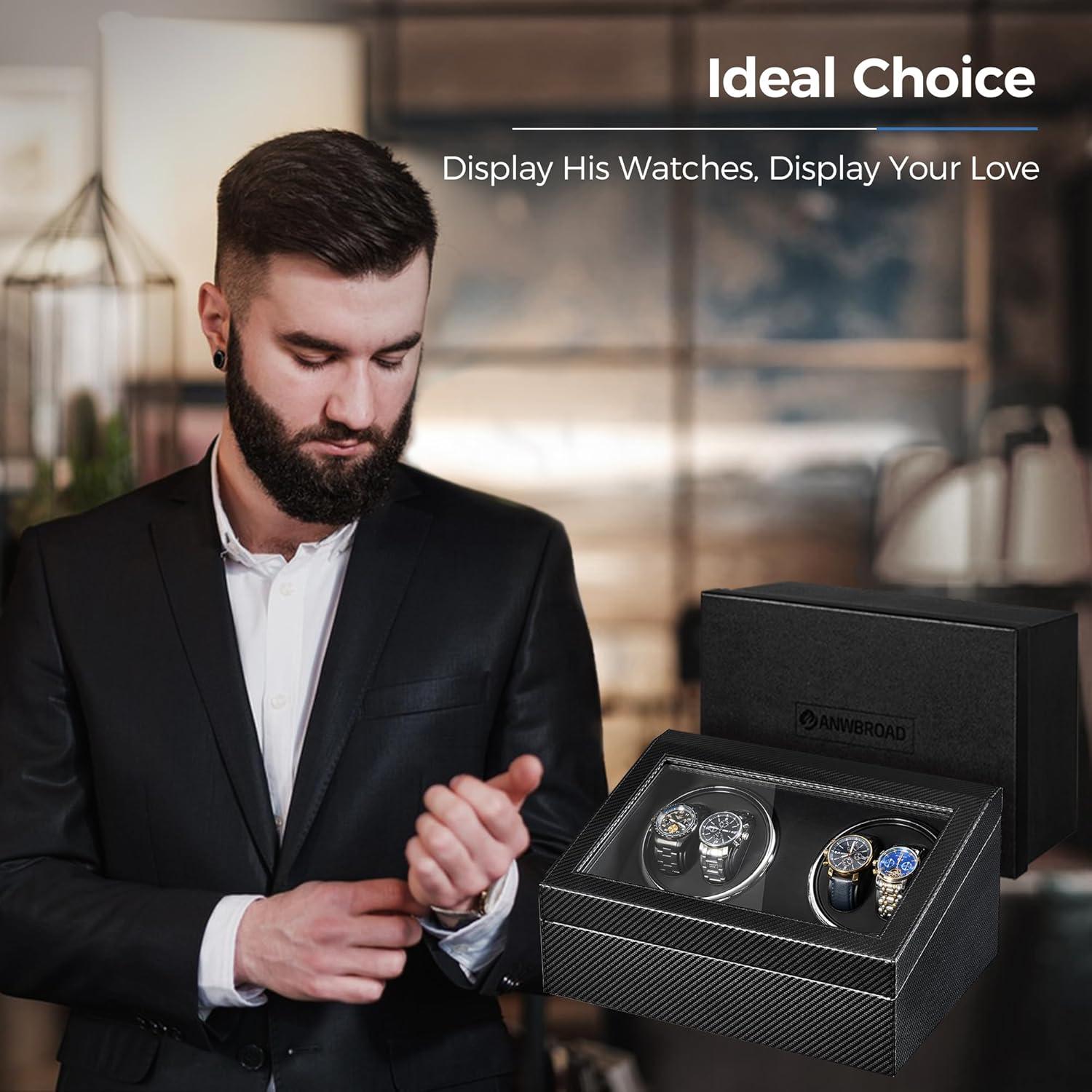 Winder de Reloj Automático ANWBROAD con 4 Rotadores y 6 Almacenamientos