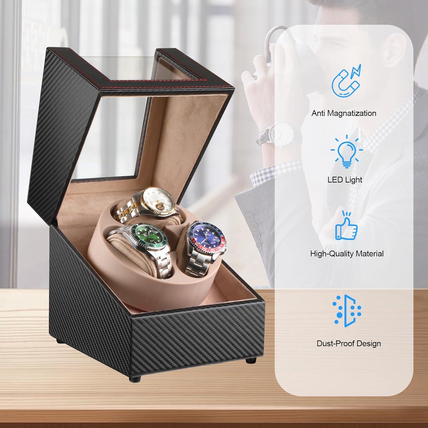 Reloj Winder Automático J&T Technology para 3 Relojes con Luz LED