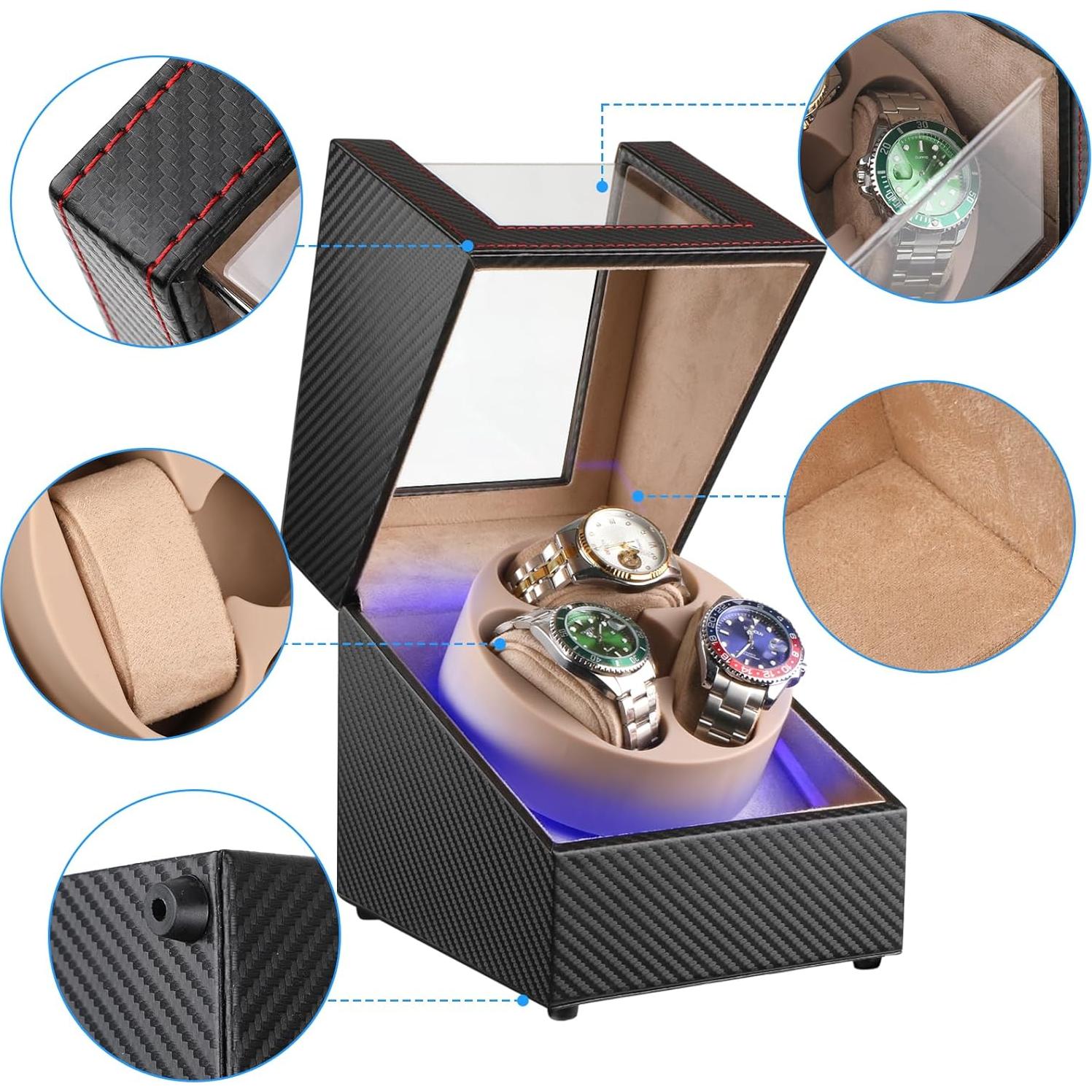 Reloj Winder Automático J&T Technology para 3 Relojes con Luz LED