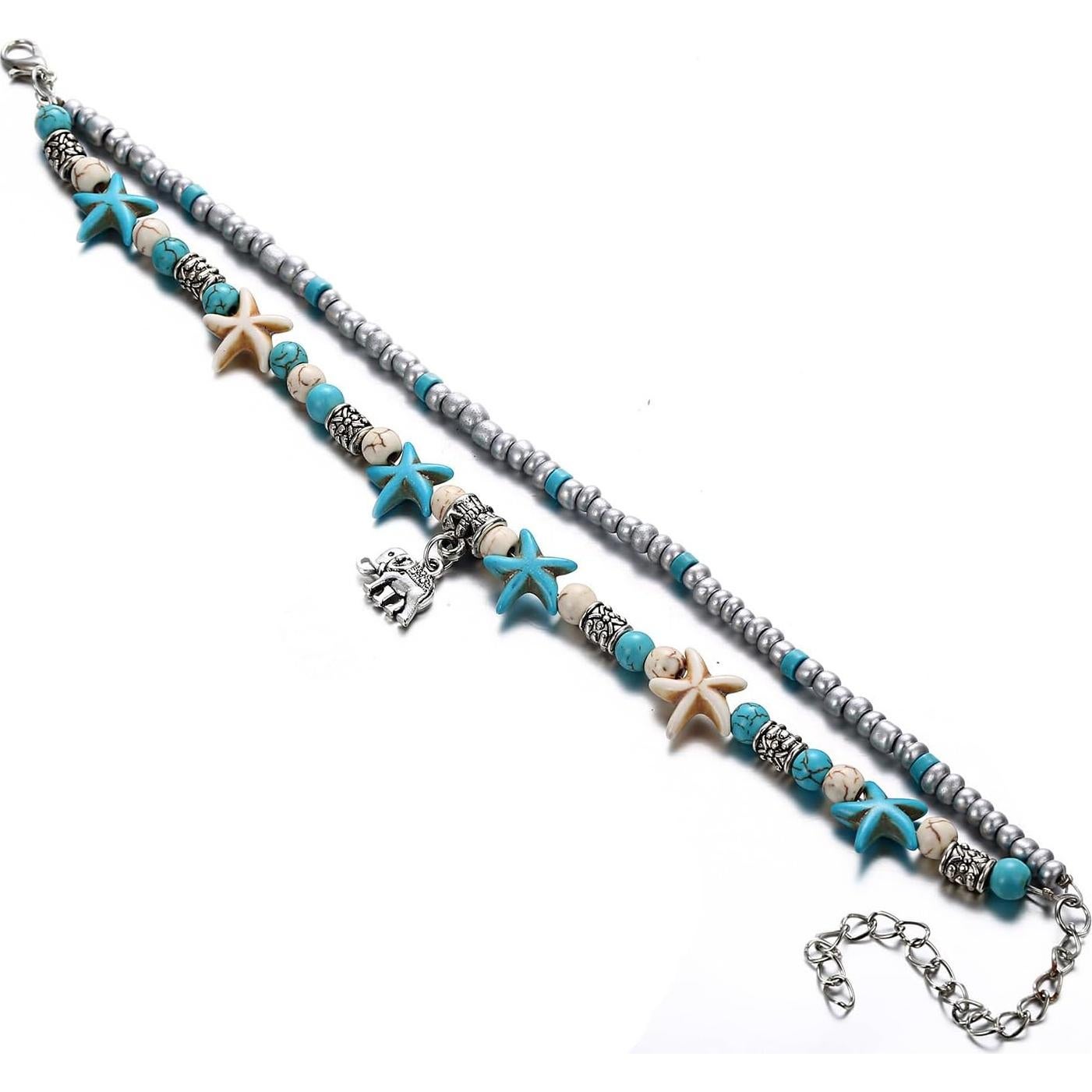 Pulsera de Tobillo Bohemia Turquesa para Mujeres - 2 Pcs