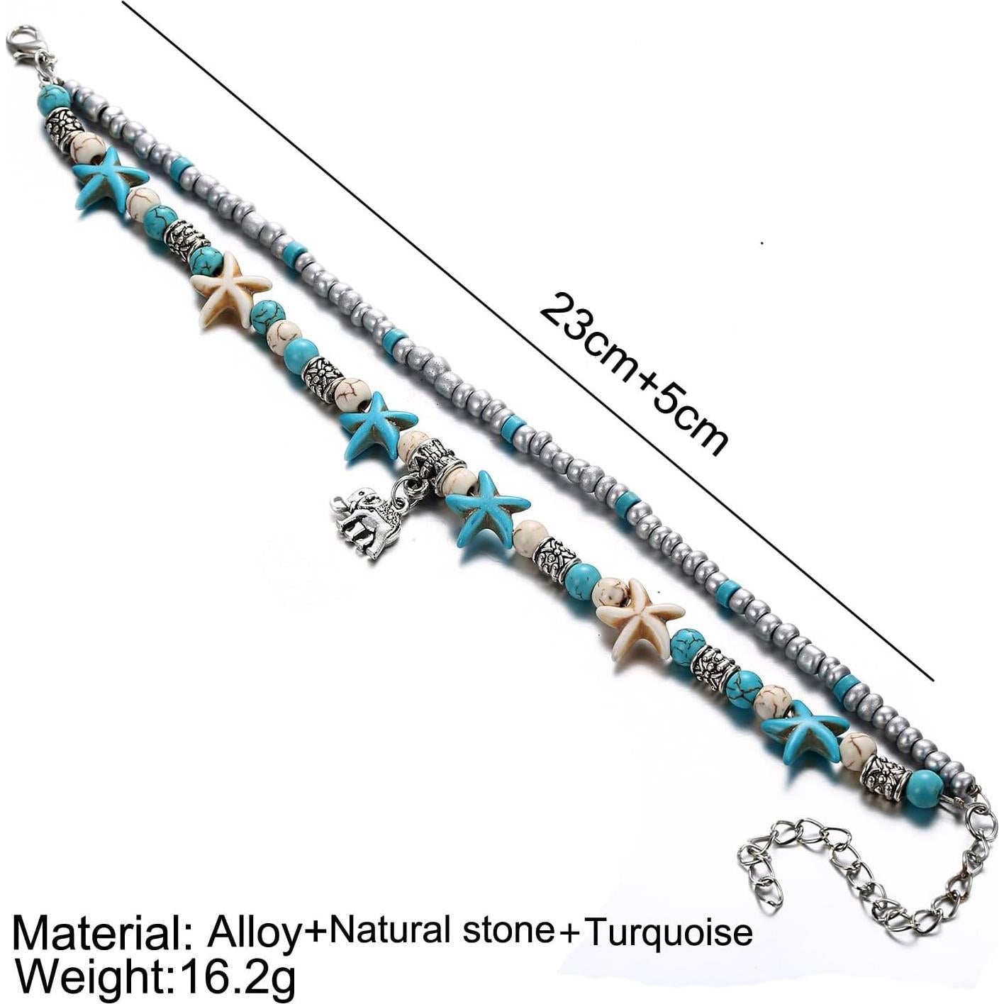 Pulsera de Tobillo Bohemia Turquesa para Mujeres - 2 Pcs