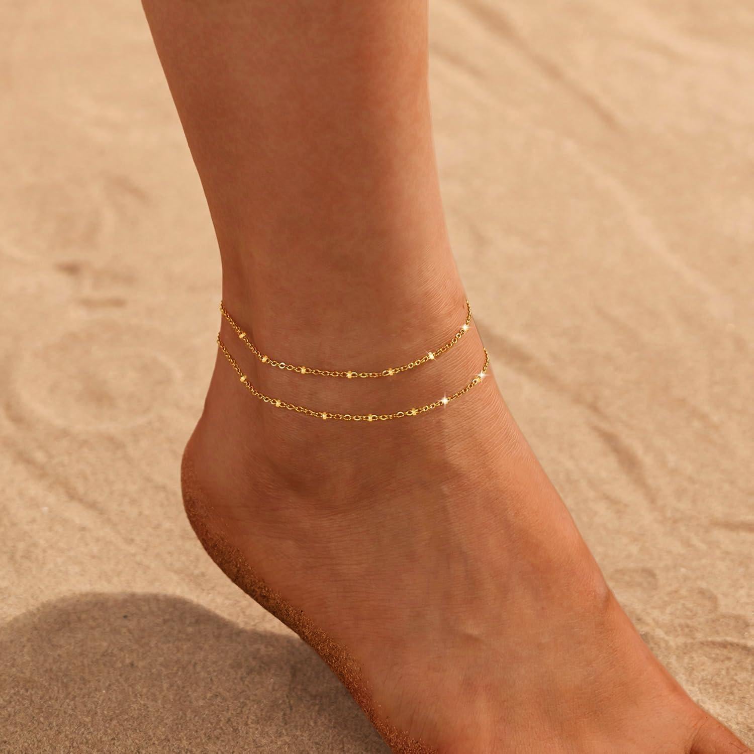 Pulseras de Tobillo Nanafast Oro 14K Ajustables para Mujeres