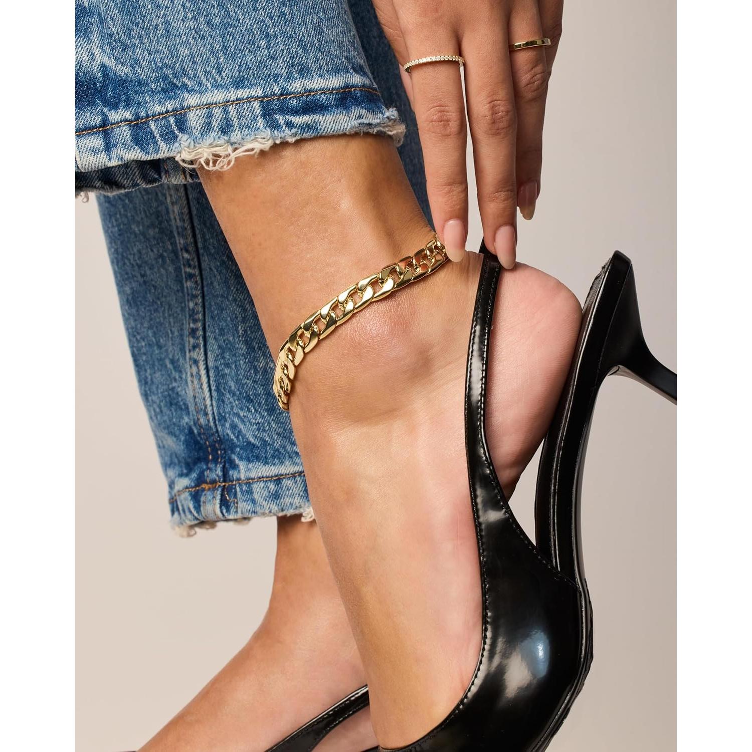 Pulsera Tobillera PAVOI Cadena Curb Gruesa Baño Oro 14K 22.86 cm