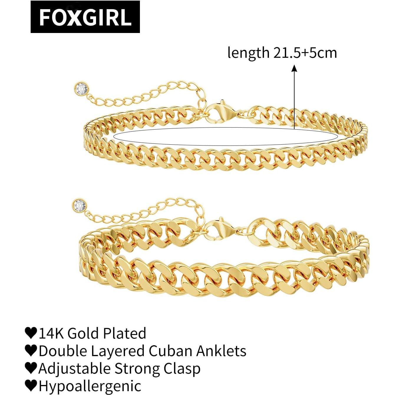 Pulseras de Tobillo Foxgirl de Oro 14K Platedo 21.6 cm