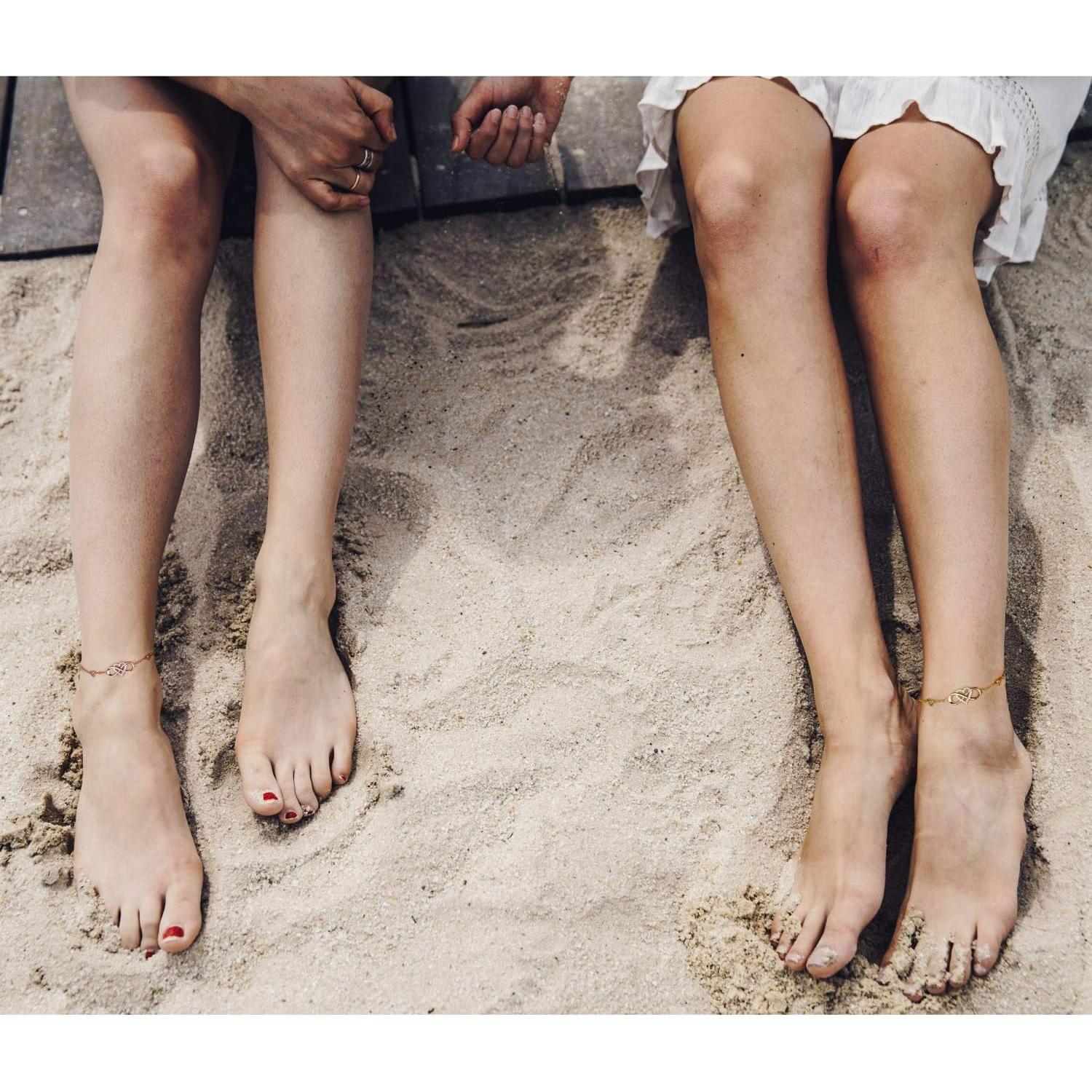 Tobillera de Plata Esterlina 925 Oro Rosa BlingGem Corazón Infinito