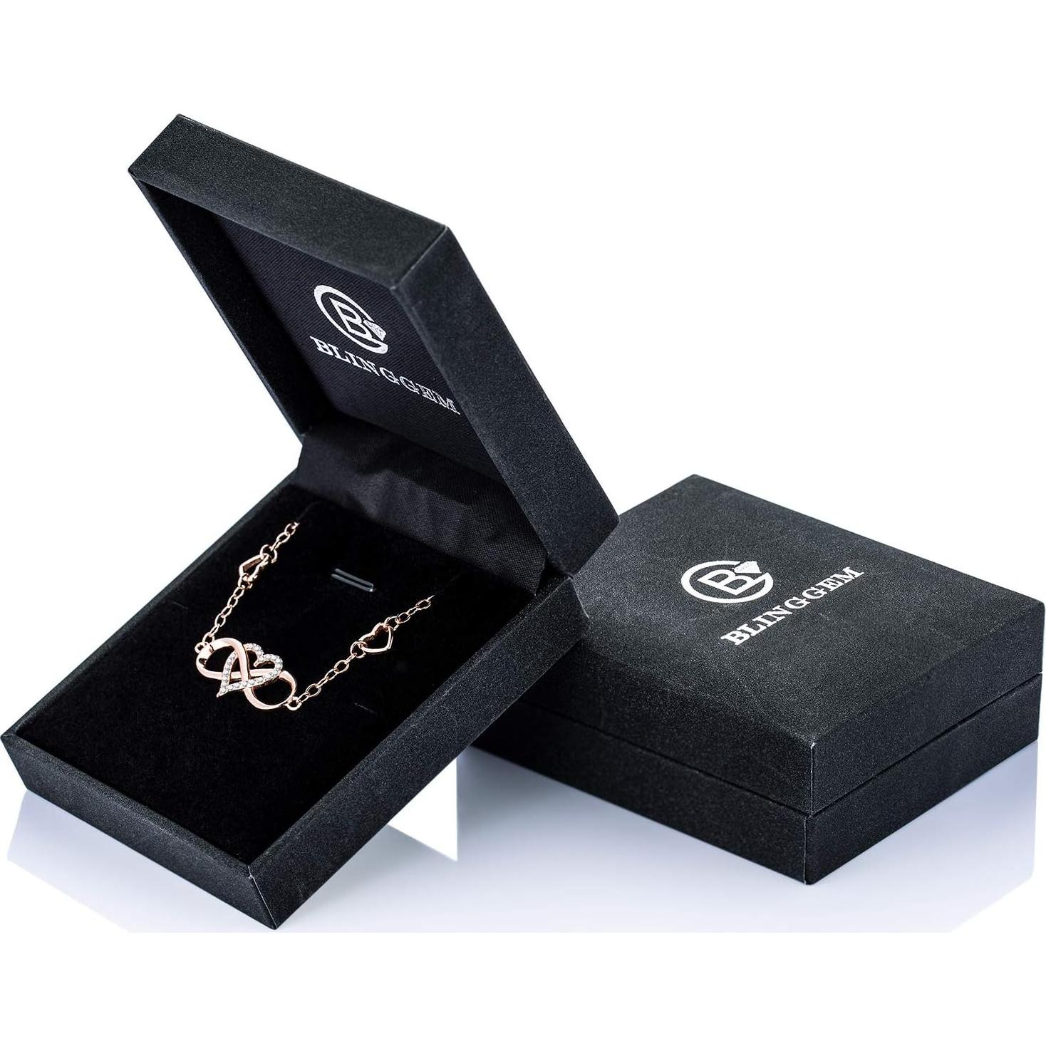 Tobillera de Plata Esterlina 925 Oro Rosa BlingGem Corazón Infinito