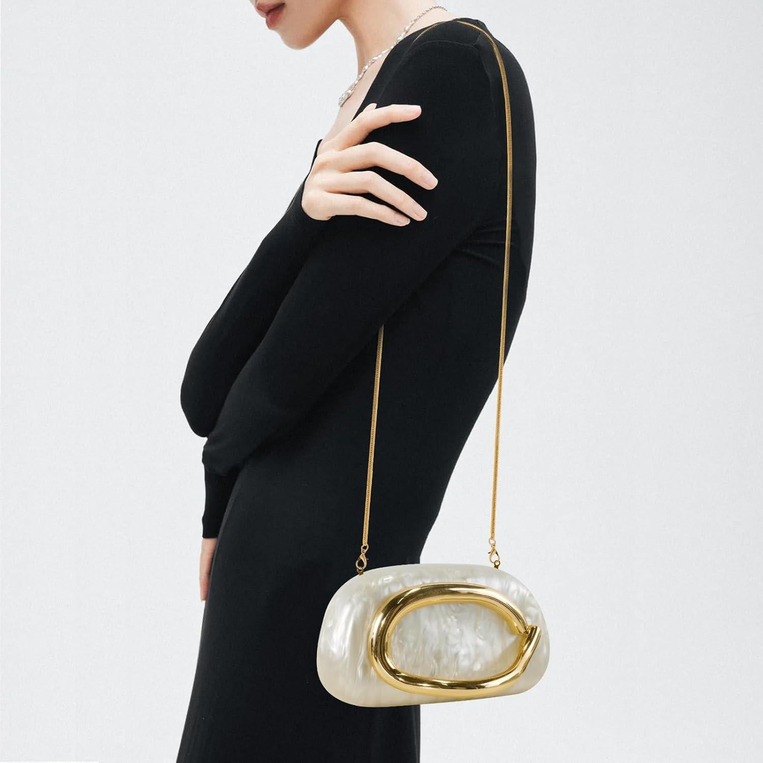 Bolso Clutch de Cuero PU Mármol Blanco para Mujeres 2025