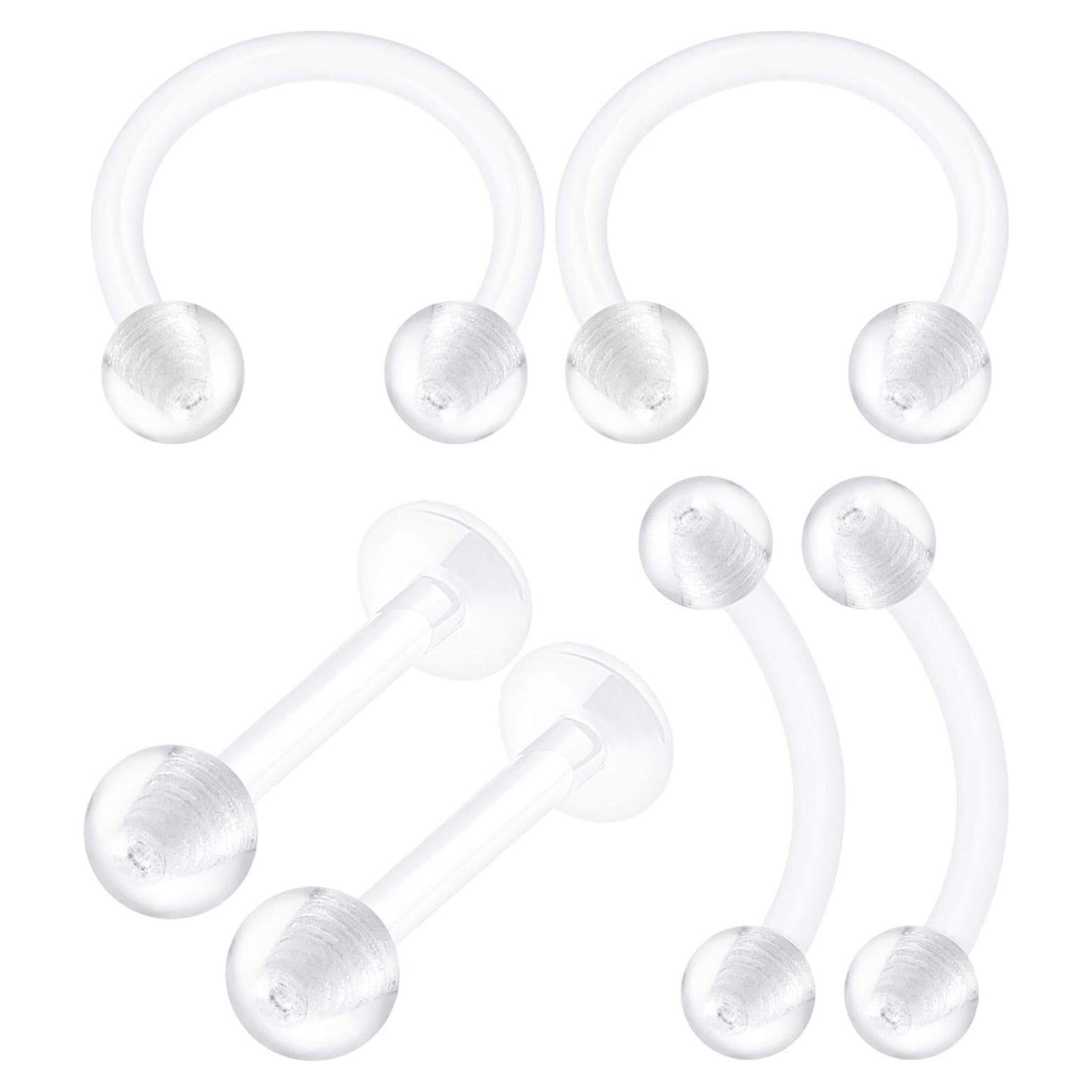 6 Piezas Retenedores de Piercing Bioflex 16g 8mm Claro