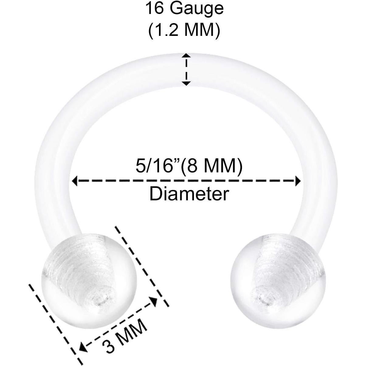 6 Piezas Retenedores de Piercing Bioflex 16g 8mm Claro