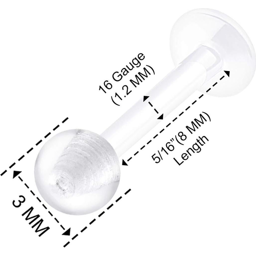 6 Piezas Retenedores de Piercing Bioflex 16g 8mm Claro