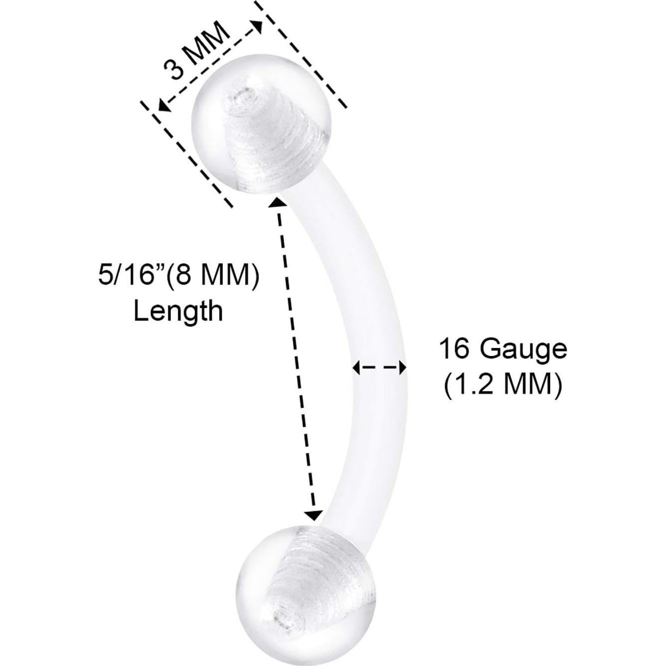 6 Piezas Retenedores de Piercing Bioflex 16g 8mm Claro