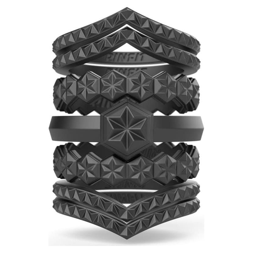 Anillos de Silicona Rinfit para Mujeres - Conjunto de 7 Negros