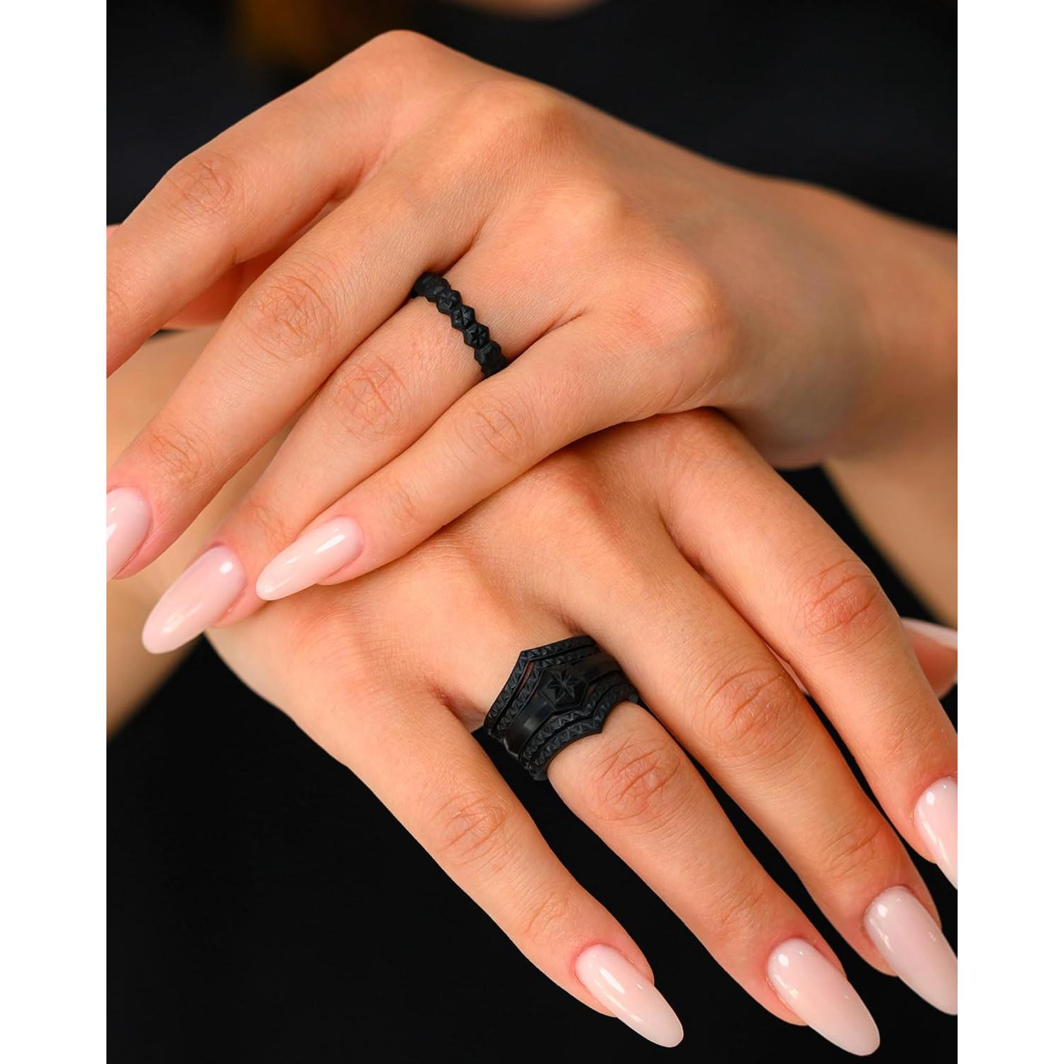 Anillos de Silicona Rinfit para Mujeres - Conjunto de 7 Negros