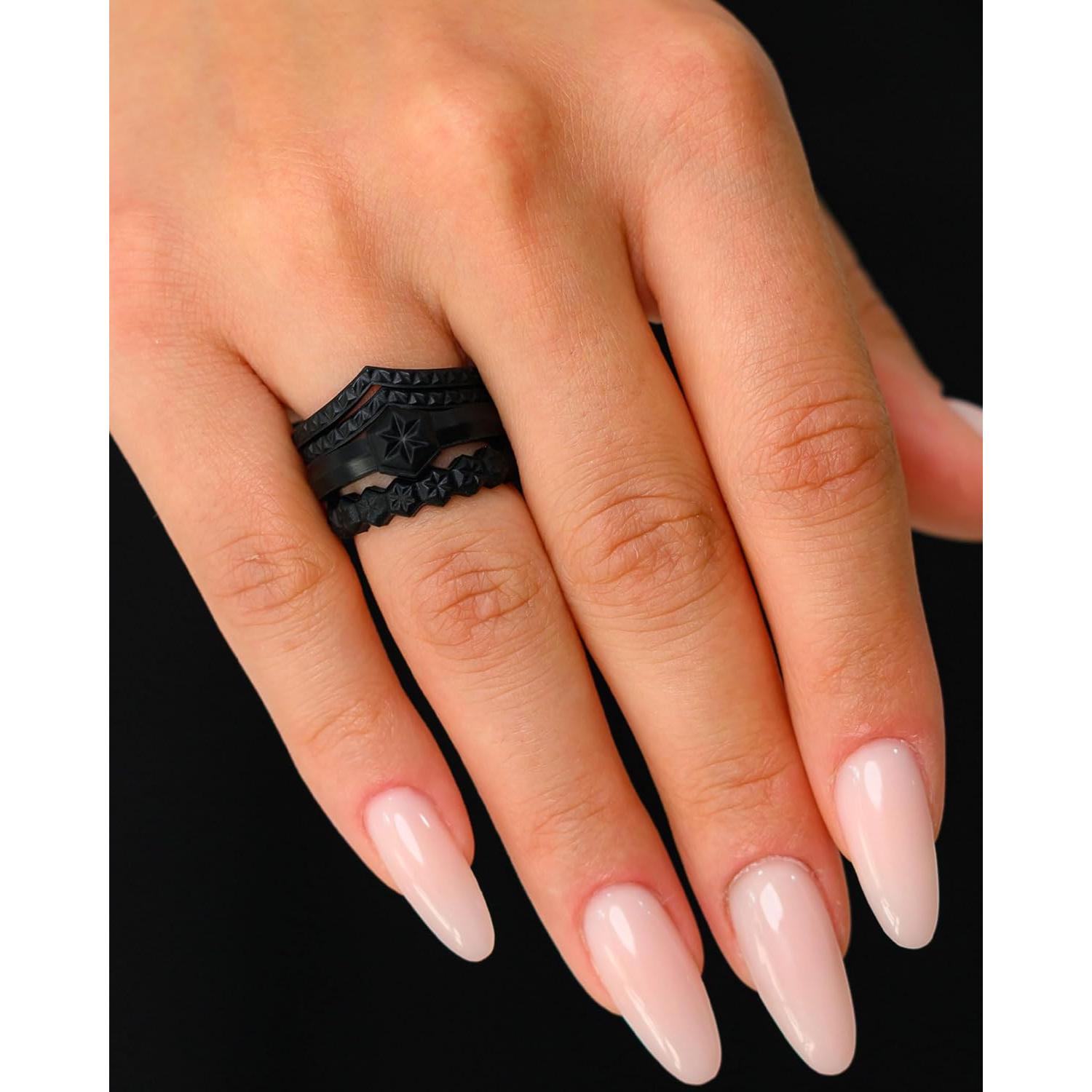 Anillos de Silicona Rinfit para Mujeres - Conjunto de 7 Negros