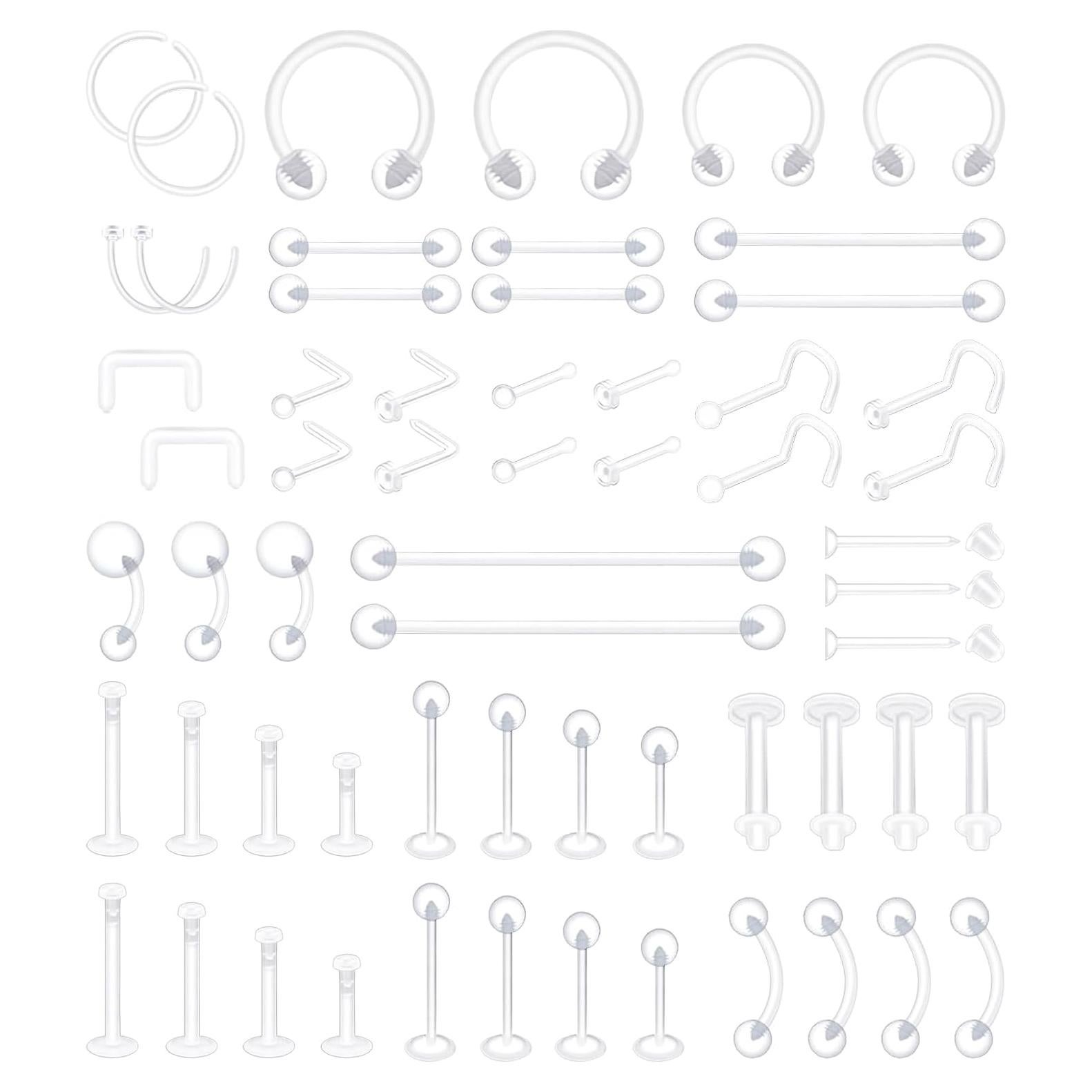 60 Retenedores Transparentes Bioflex para Piercings - Hipoalergénicos