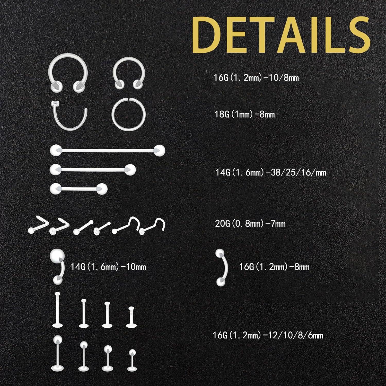 60 Retenedores Transparentes Bioflex para Piercings - Hipoalergénicos