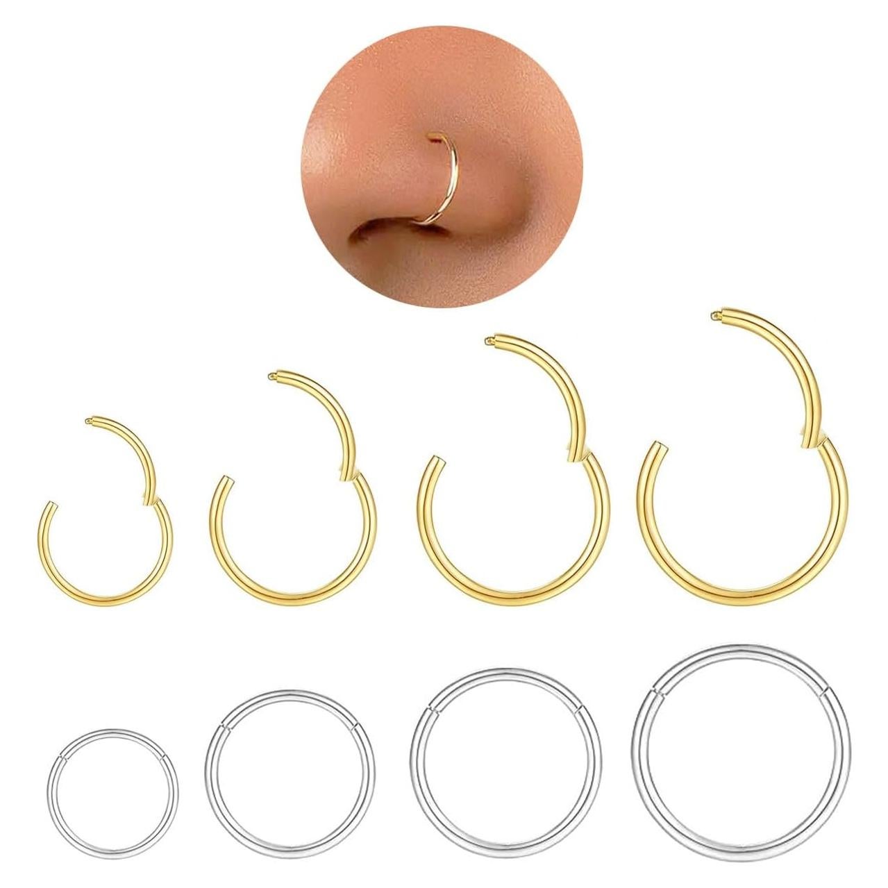 Juego de Aros Nasales Hipoalergénicos 8 Piezas 18G Acero 316L