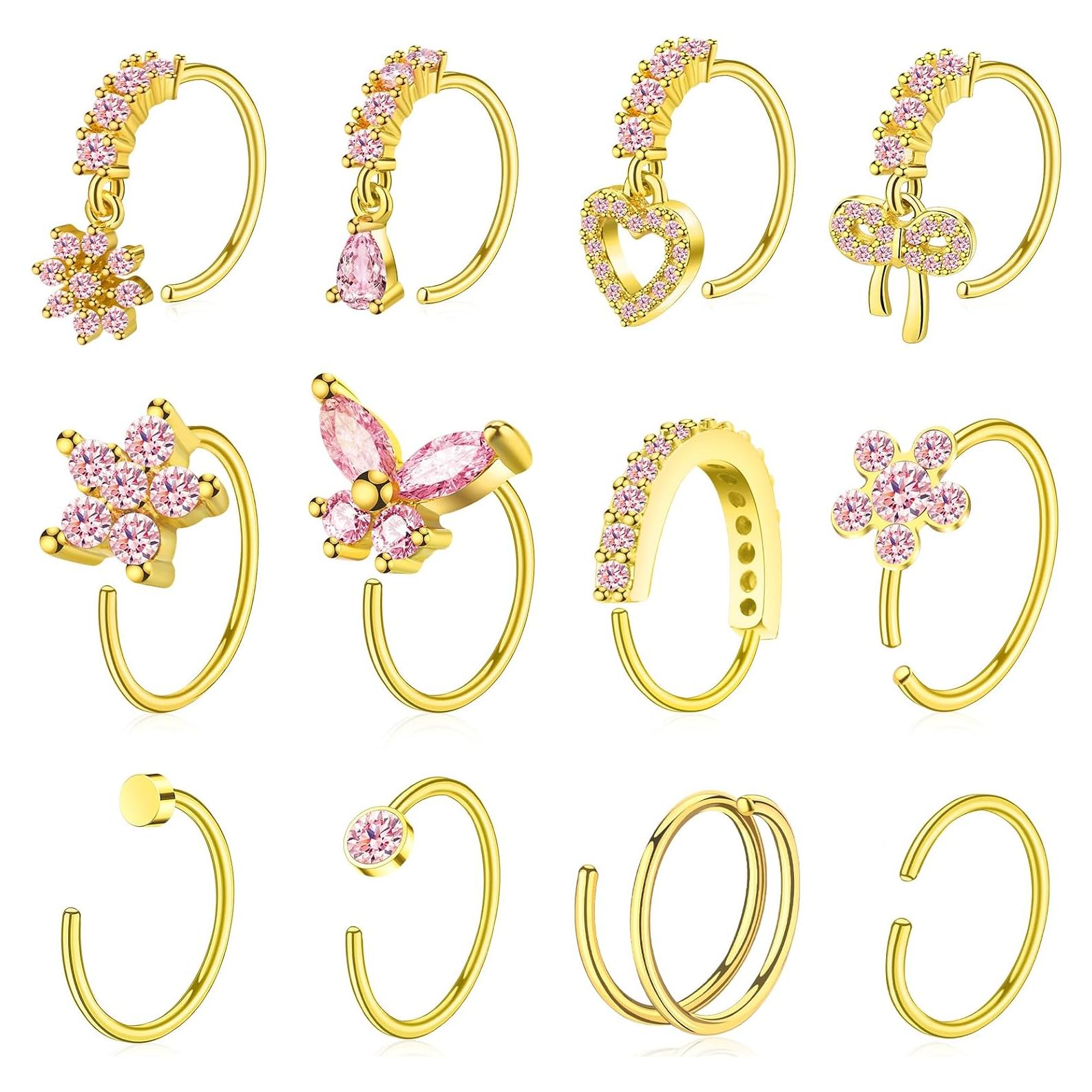 Aros de Nariz para Mujeres BSJ4U 20G Acero Inoxidable 12 Piezas