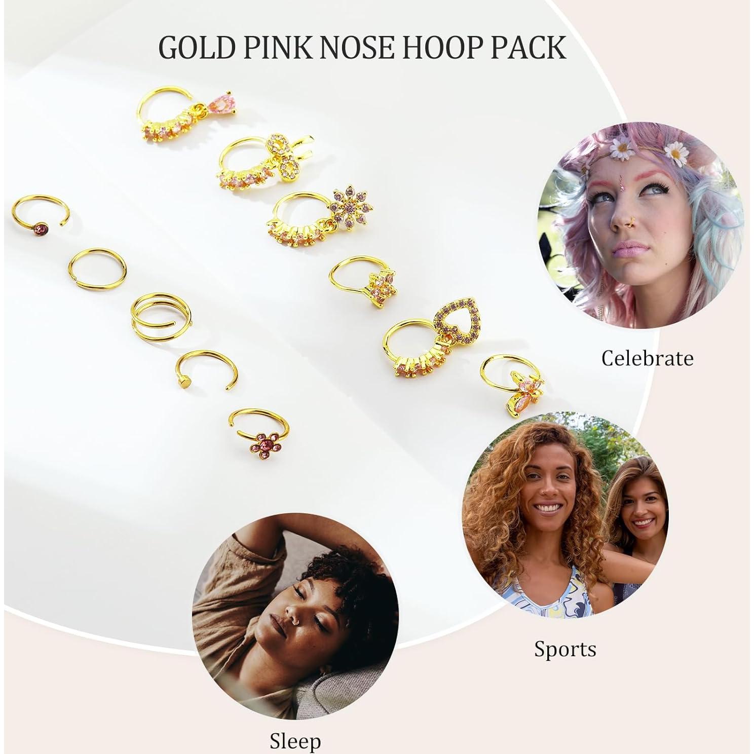 Aros de Nariz para Mujeres BSJ4U 20G Acero Inoxidable 12 Piezas