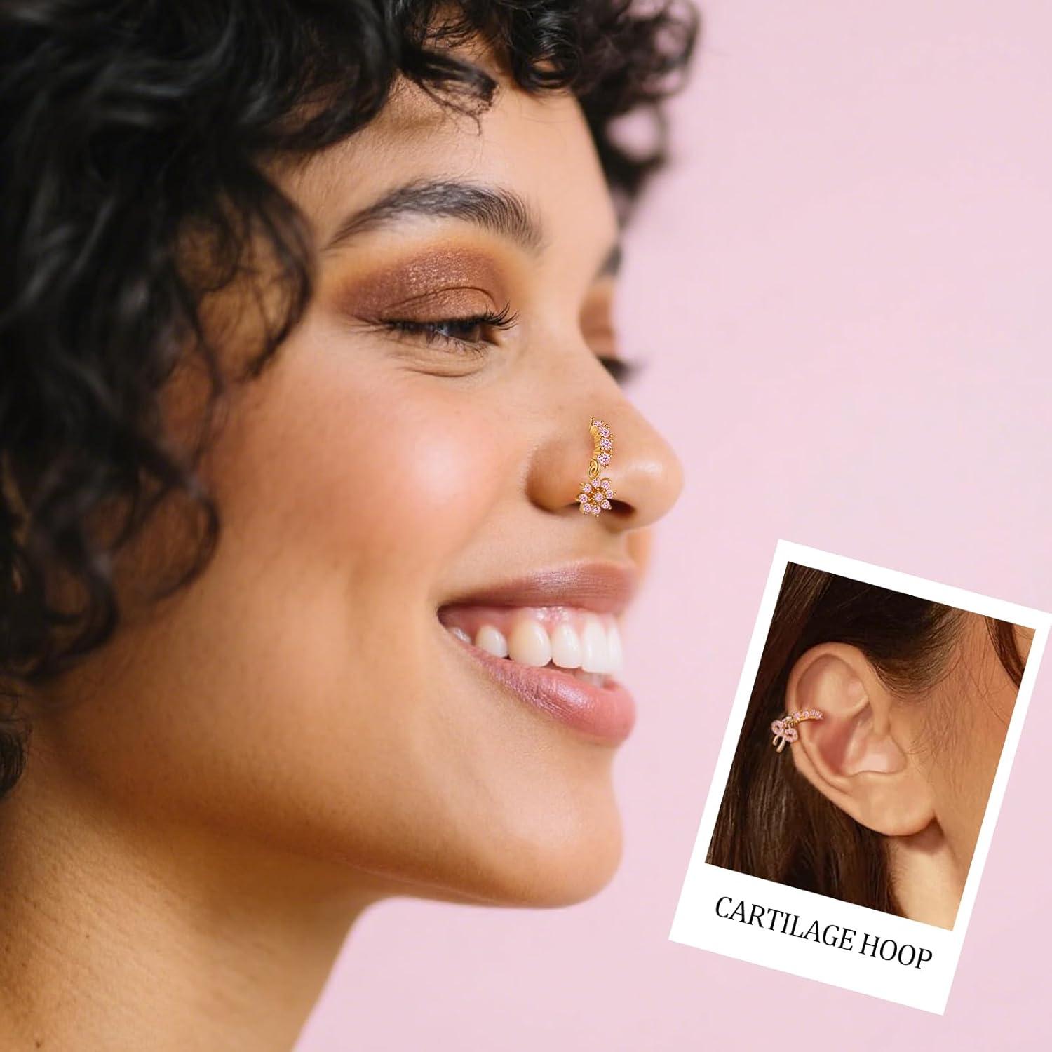 Aros de Nariz para Mujeres BSJ4U 20G Acero Inoxidable 12 Piezas