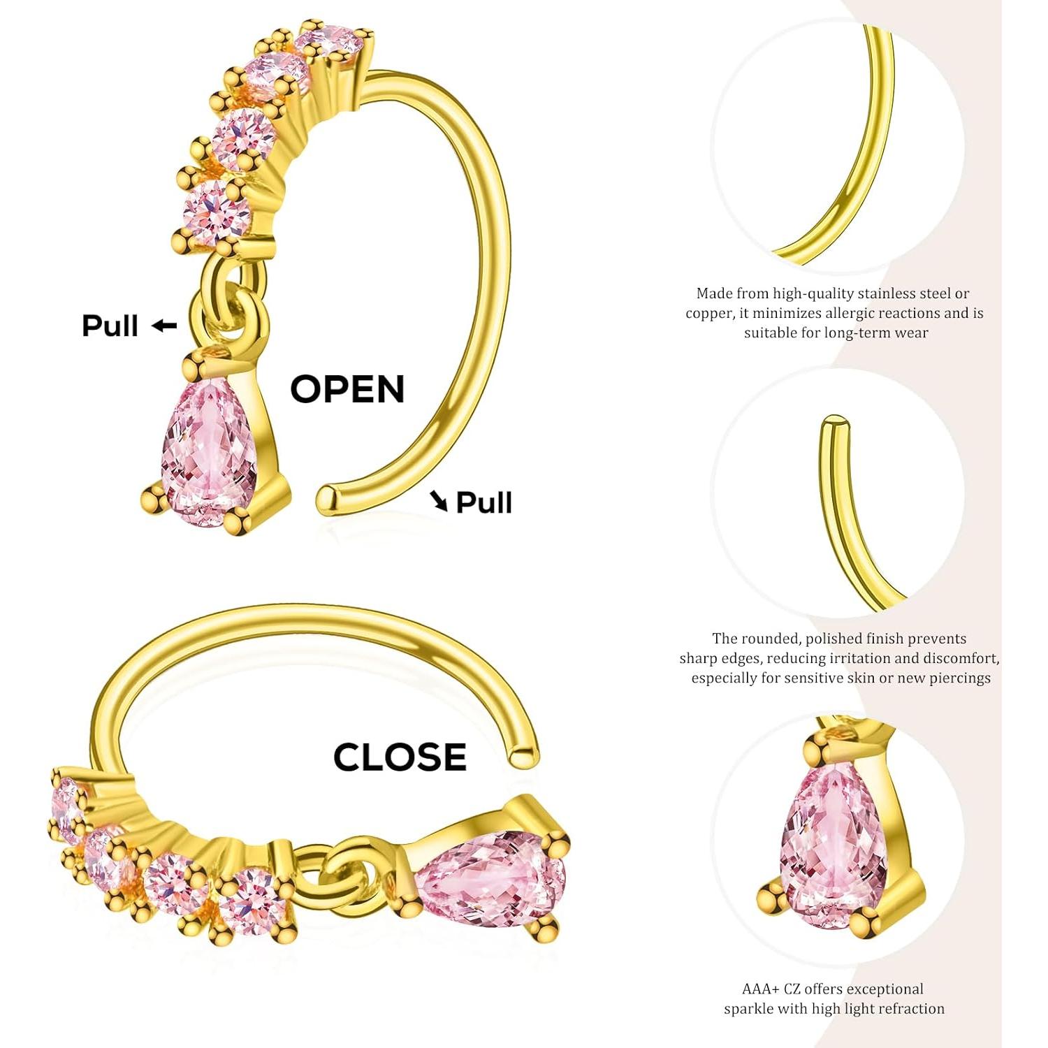 Aros de Nariz para Mujeres BSJ4U 20G Acero Inoxidable 12 Piezas