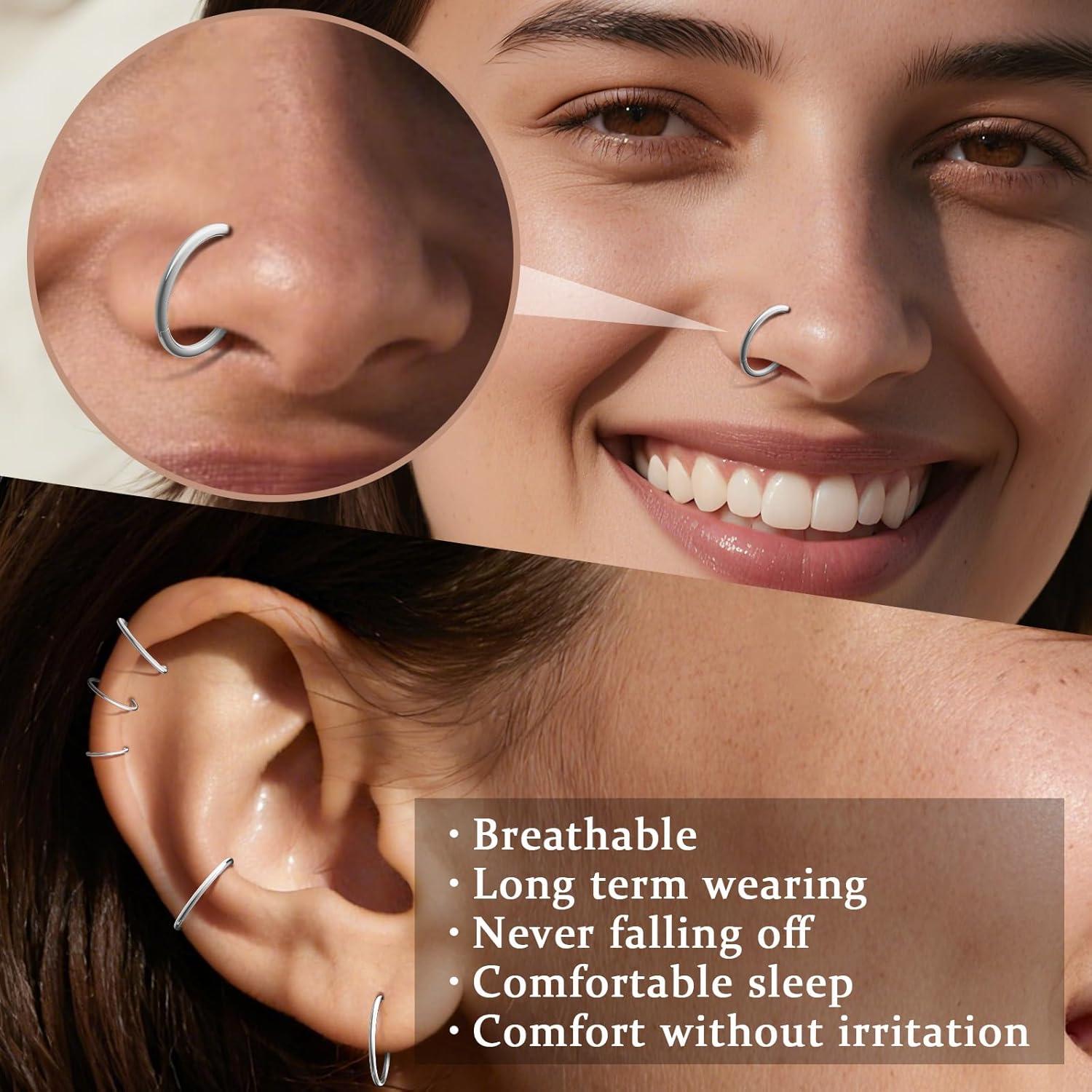 Juego de 8 Aros Nasales 18G Acero Inoxidable Hipoalergénico