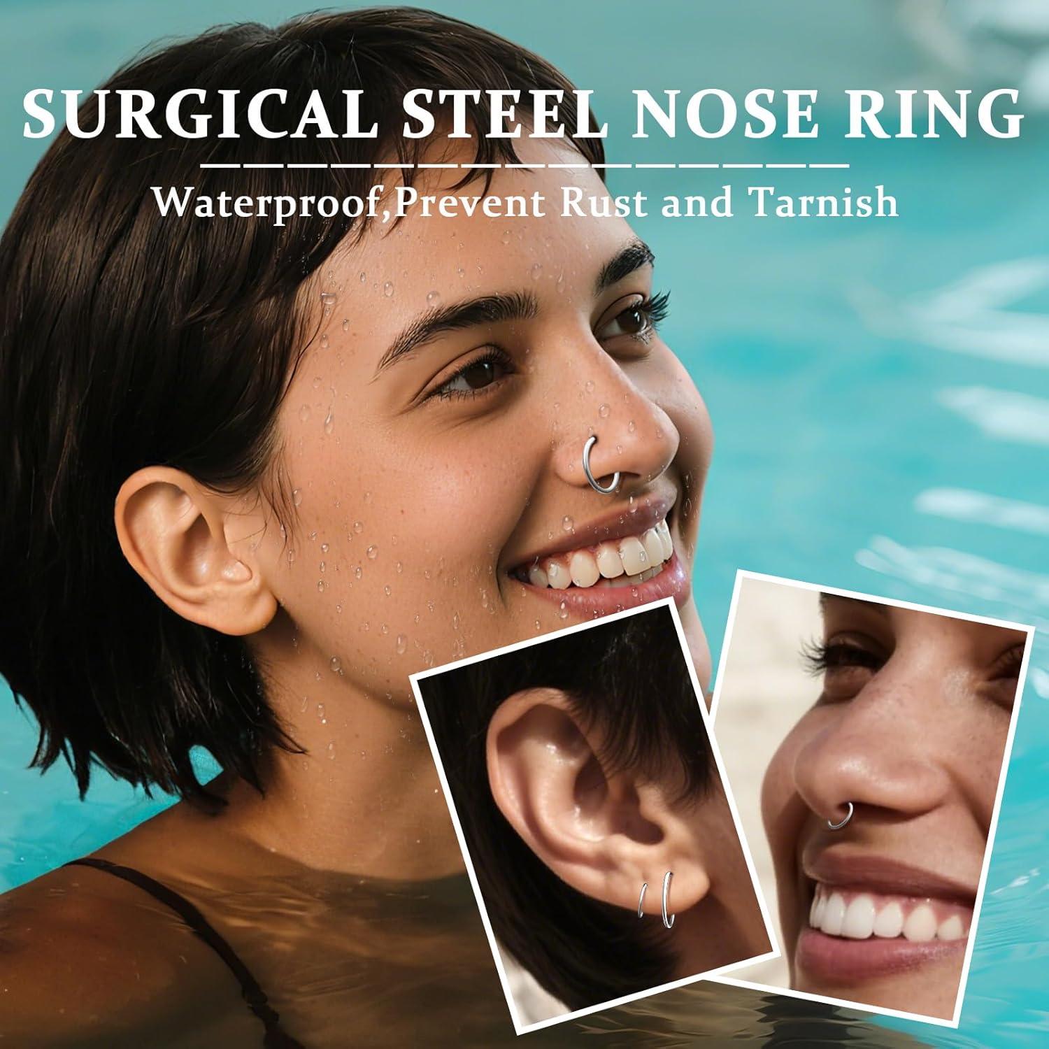 Juego de 8 Aros Nasales 18G Acero Inoxidable Hipoalergénico