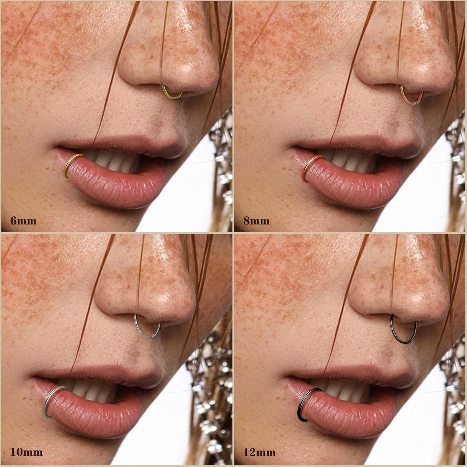 LOYALLOOK 18/24Pcs Hypoallergenic Nose Rings Hoops 316L Surgical Stainless Steel Lightweight Small Piercing Jewelry for Women Men Cartilage Tragus Helix