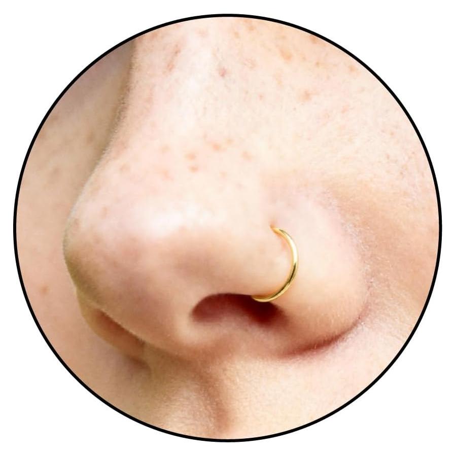 Anillo de Nariz de Oro 14k con Ópalo Blanco 7mm - Hecho a Mano