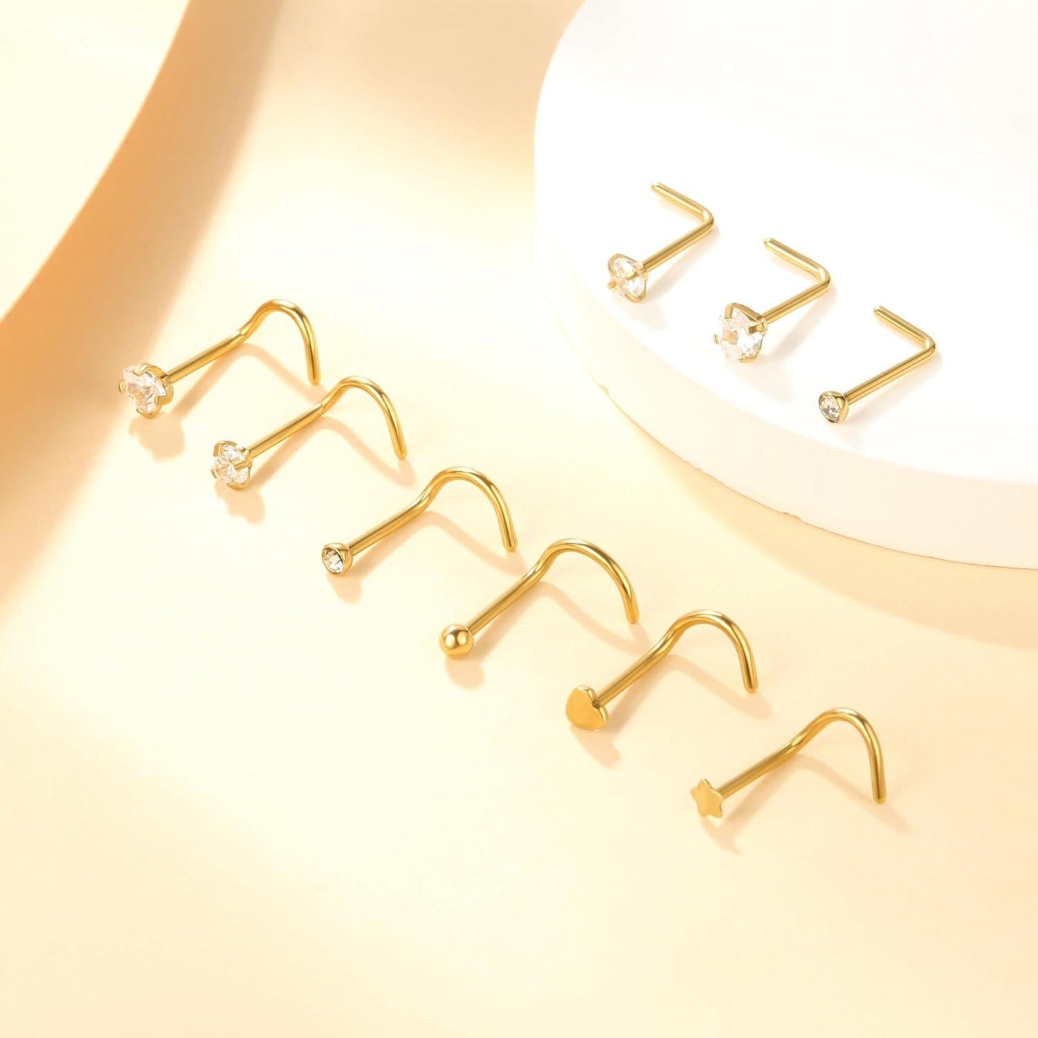 Piercings de Nariz Studs y Aros Baño de Oro para Mujeres