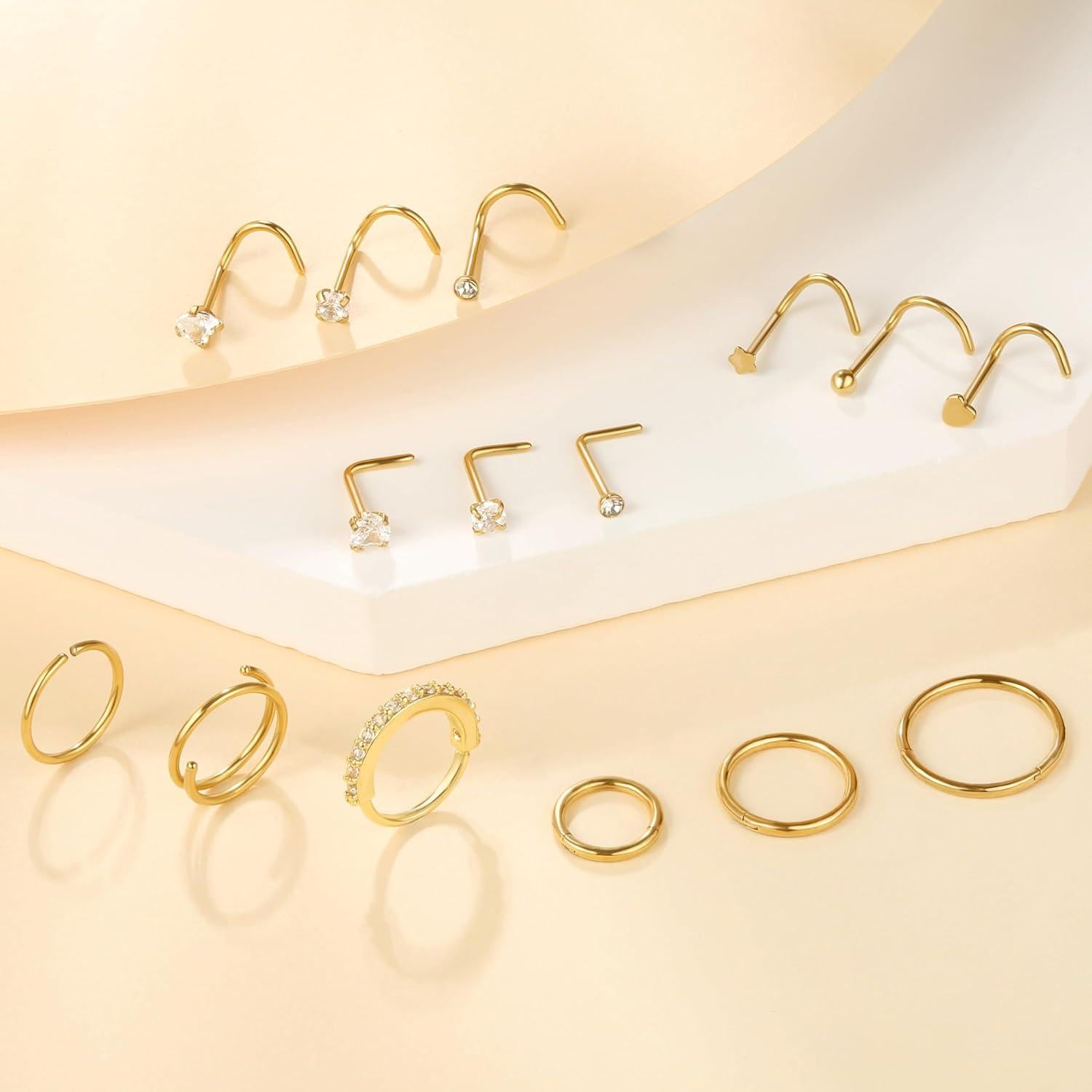 Piercings de Nariz Studs y Aros Baño de Oro para Mujeres