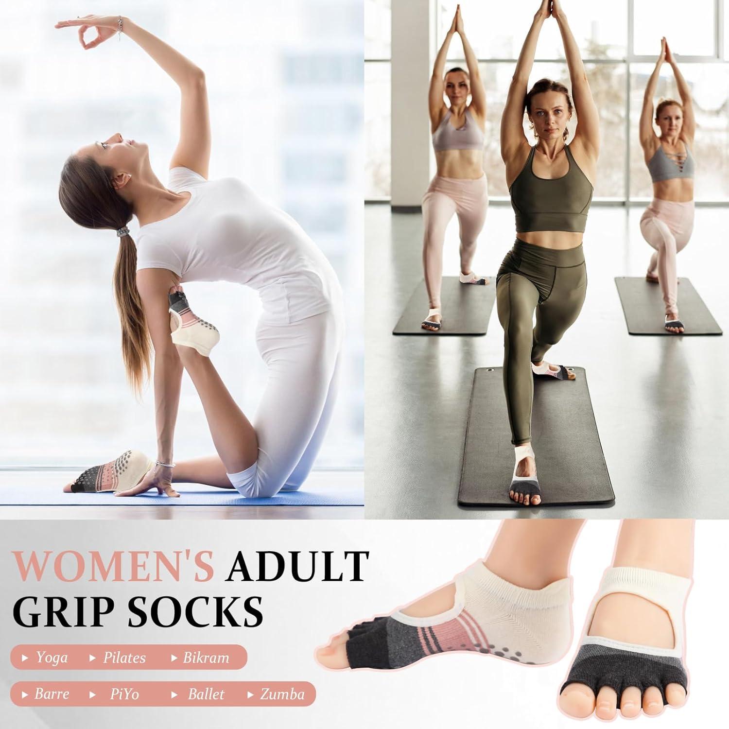 Calcetines Antideslizantes de Pilates BERVASTO 3 Piezas Mujeres