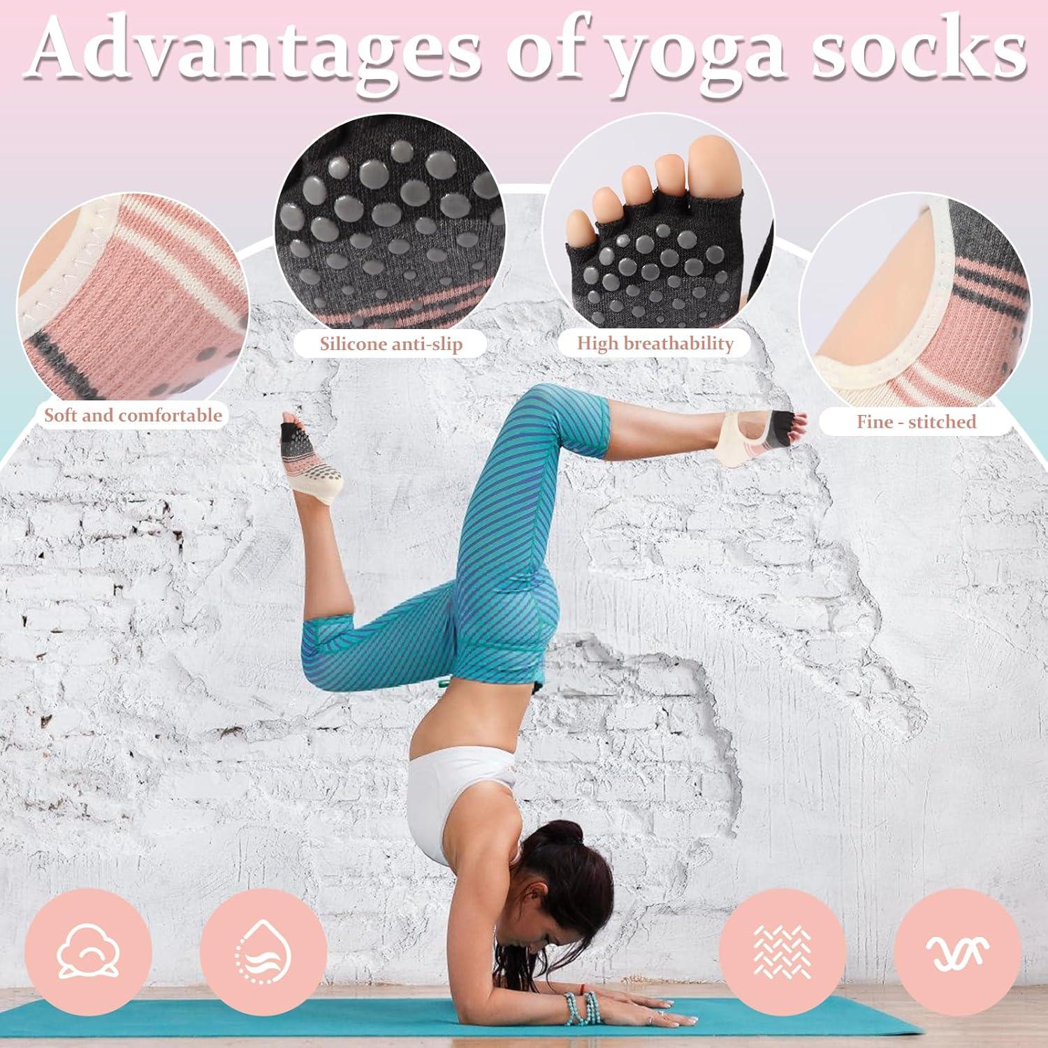 Calcetines Antideslizantes de Pilates BERVASTO 3 Piezas Mujeres