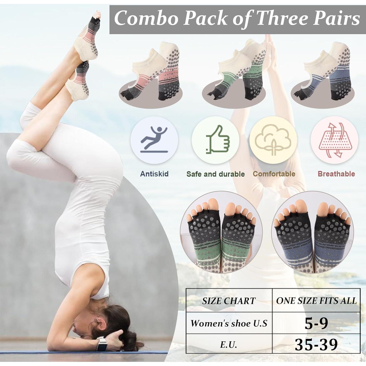 Calcetines Antideslizantes de Pilates BERVASTO 3 Piezas Mujeres