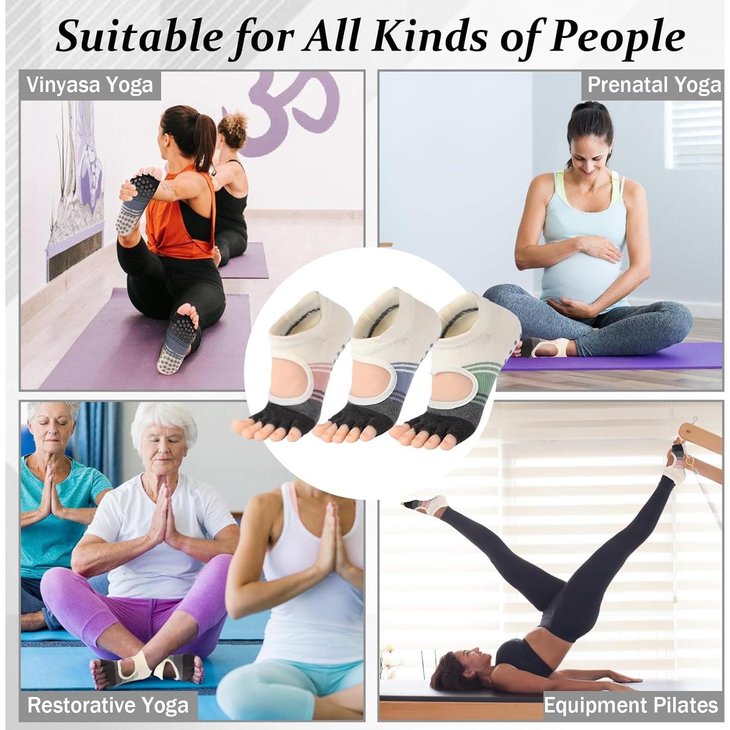 Calcetines Antideslizantes de Pilates BERVASTO 3 Piezas Mujeres