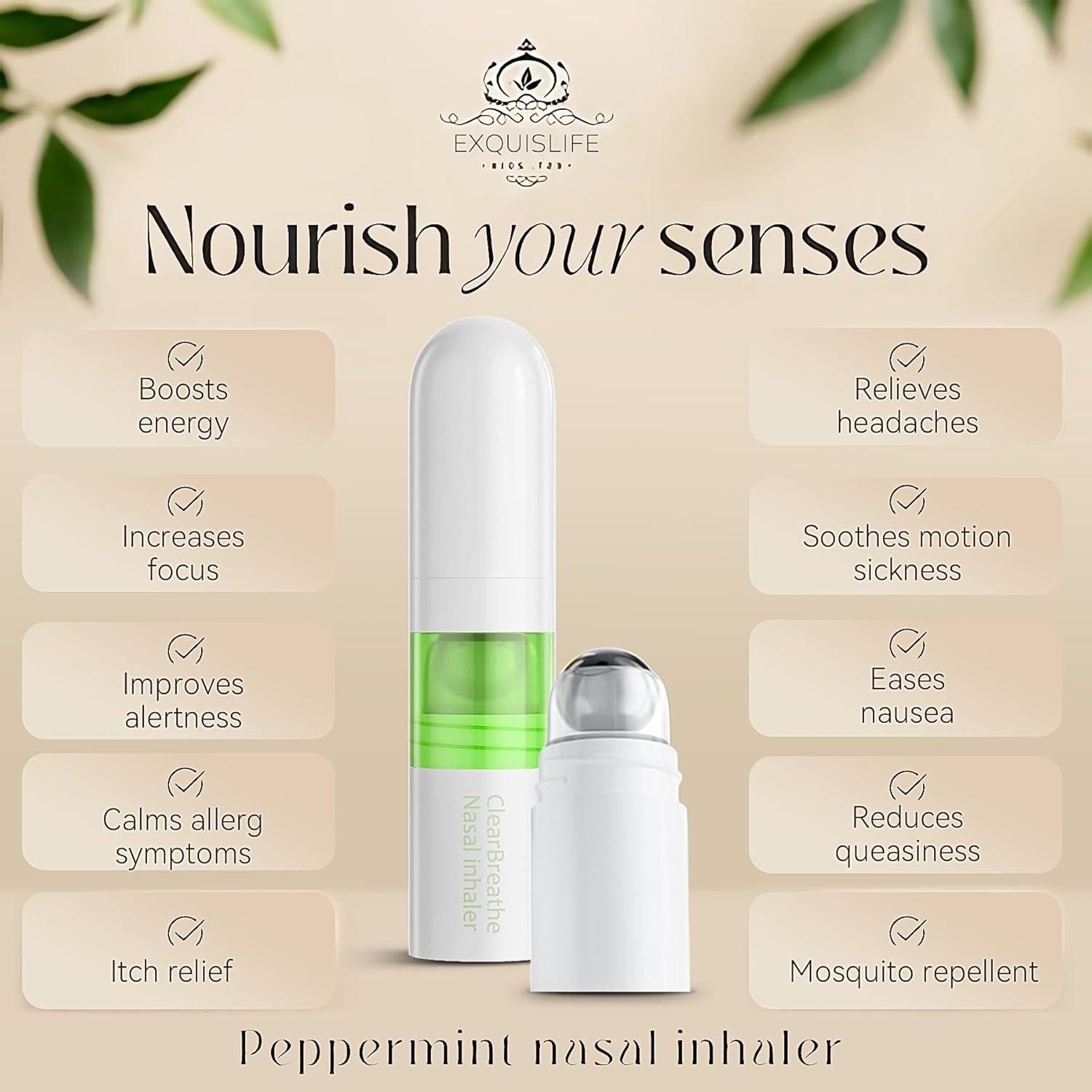 Inhalador Nasal de Menta EXQUISLIFE - Alivio Sin Medicamentos