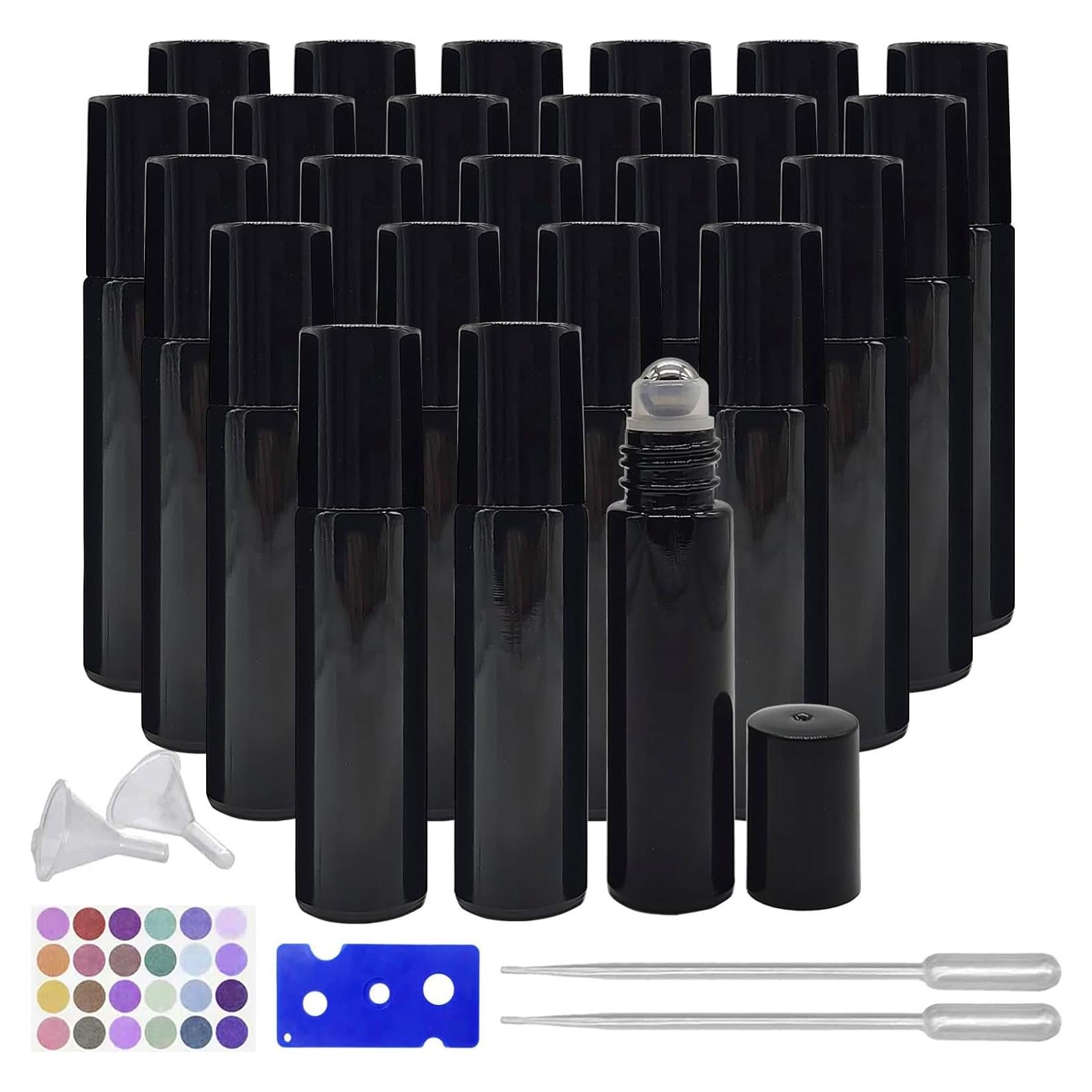 24 Botellas de Rodillo de Aceite Esencial 10ml BEGIKET Negras