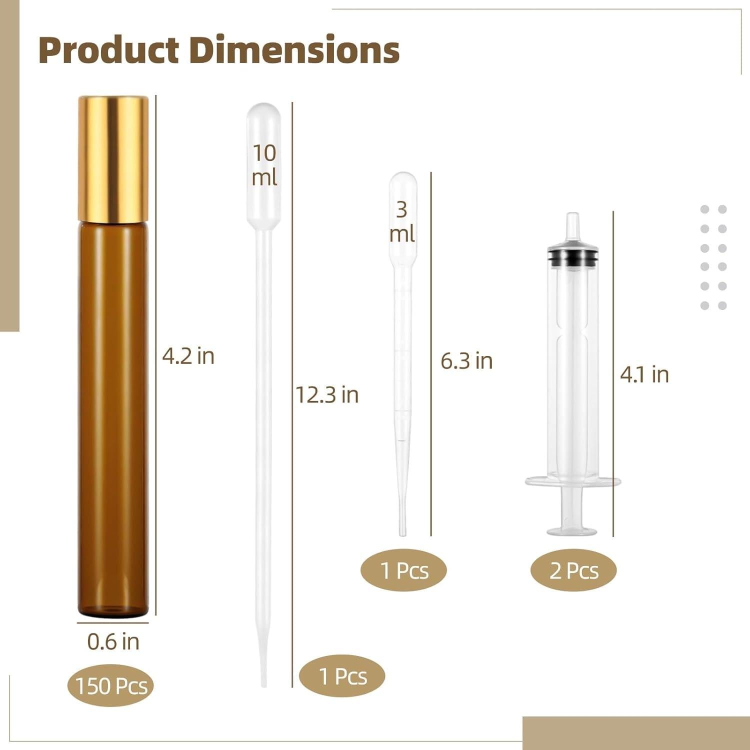 150 Botellas de Rodillo de Aceite Esencial Tideme 10ml Ámbar