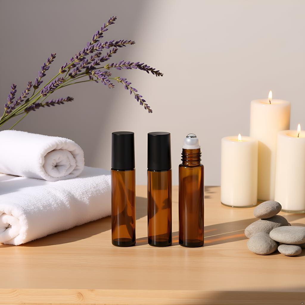 Paquete de 4 Botellas Rodantes de Vidrio Ámbar 10ml Jizlan