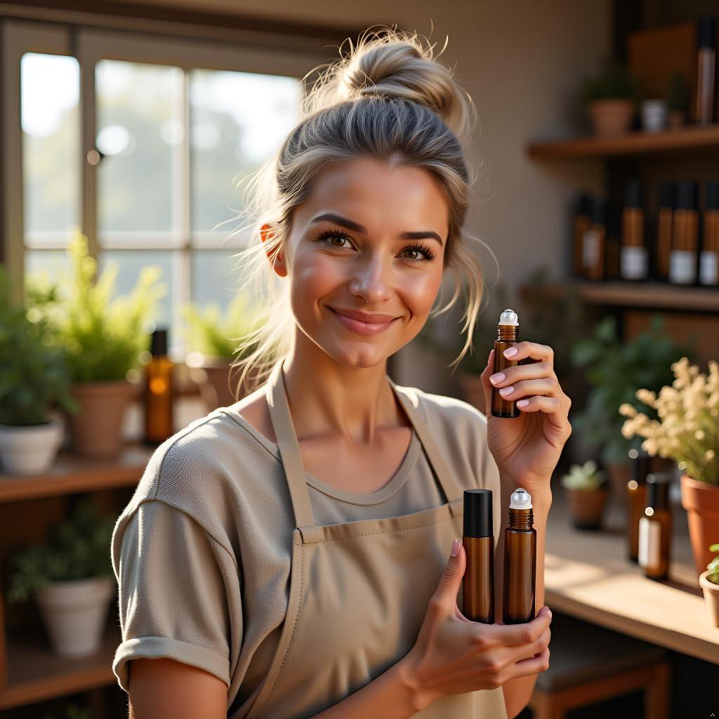 Paquete de 4 Botellas Rodantes de Vidrio Ámbar 10ml Jizlan