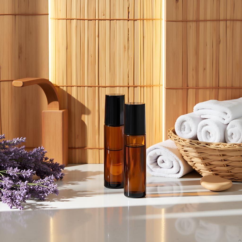 Paquete de 4 Botellas Rodantes de Vidrio Ámbar 10ml Jizlan