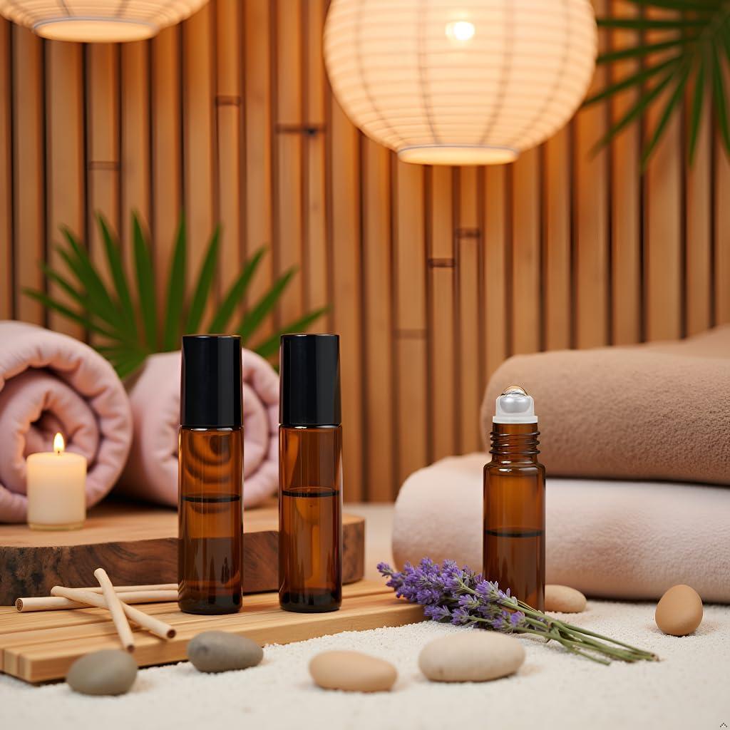 Paquete de 4 Botellas Rodantes de Vidrio Ámbar 10ml Jizlan