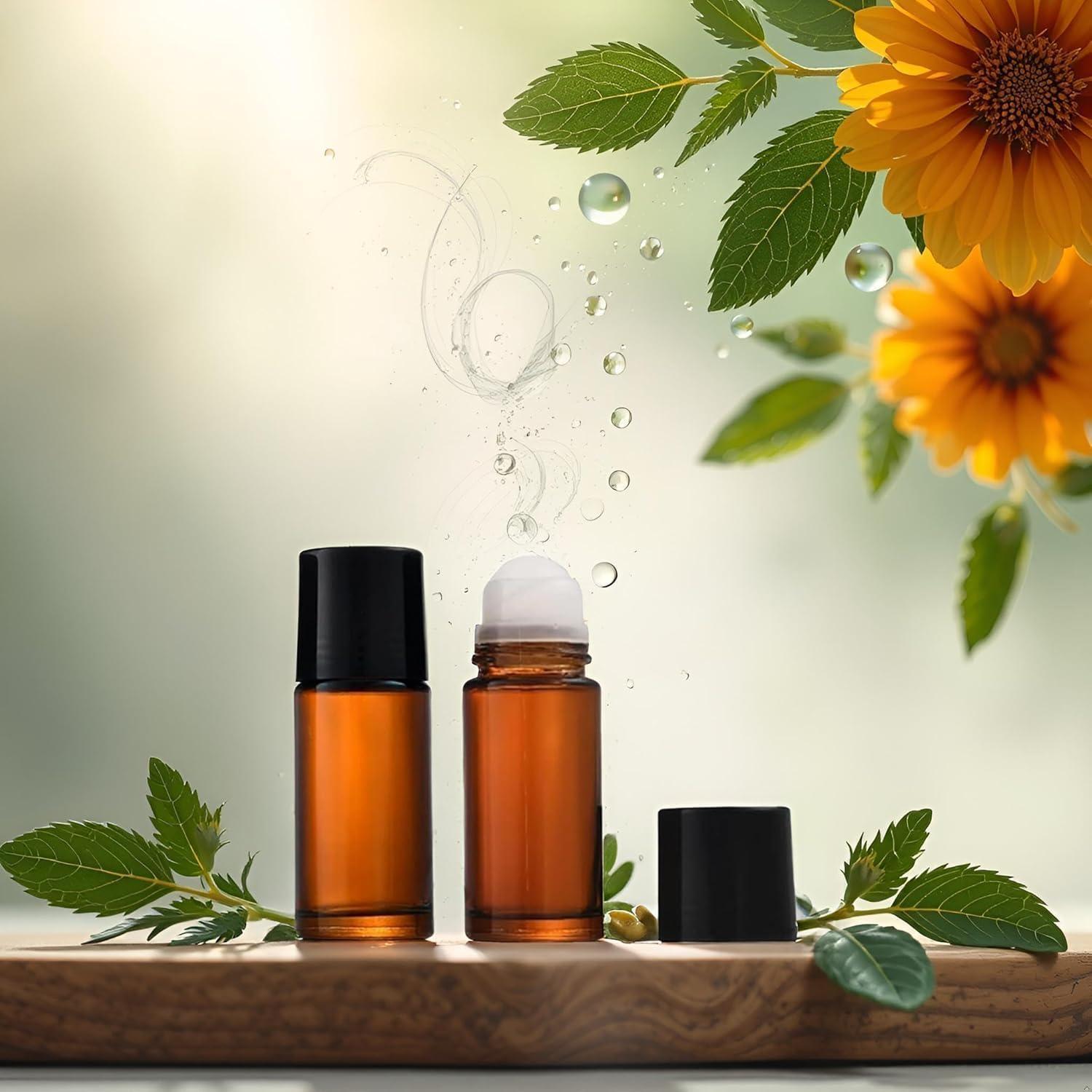 Juego de 2 Botellas de Vidrio Marrón 50ml Roller para Aceites