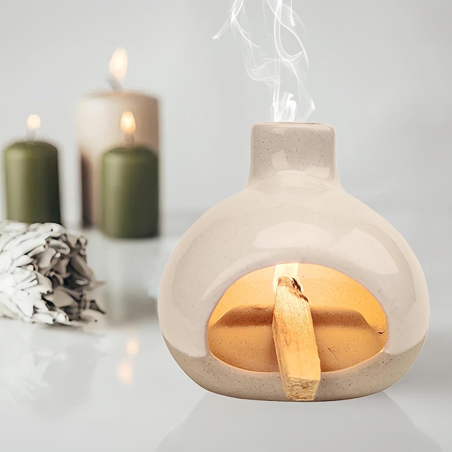 Quemador de Incienso Cerámico GRAMSTORMAX Blanco 10.8x10.7cm