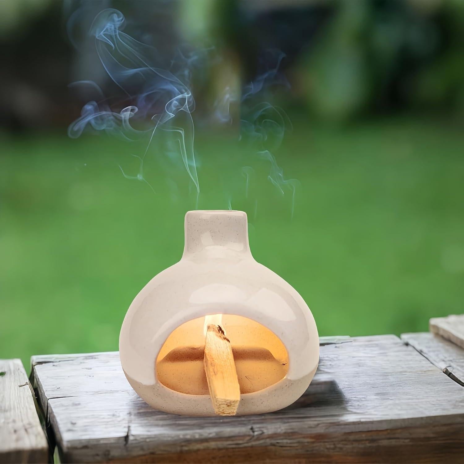 Quemador de Incienso Cerámico GRAMSTORMAX Blanco 10.8x10.7cm