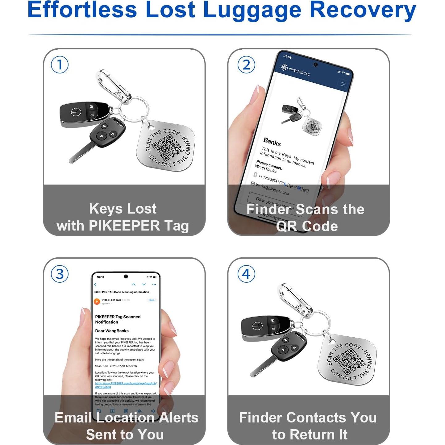 Etiquetas ID Código QR PIKEEPER - Paquete de 4 Localizadores