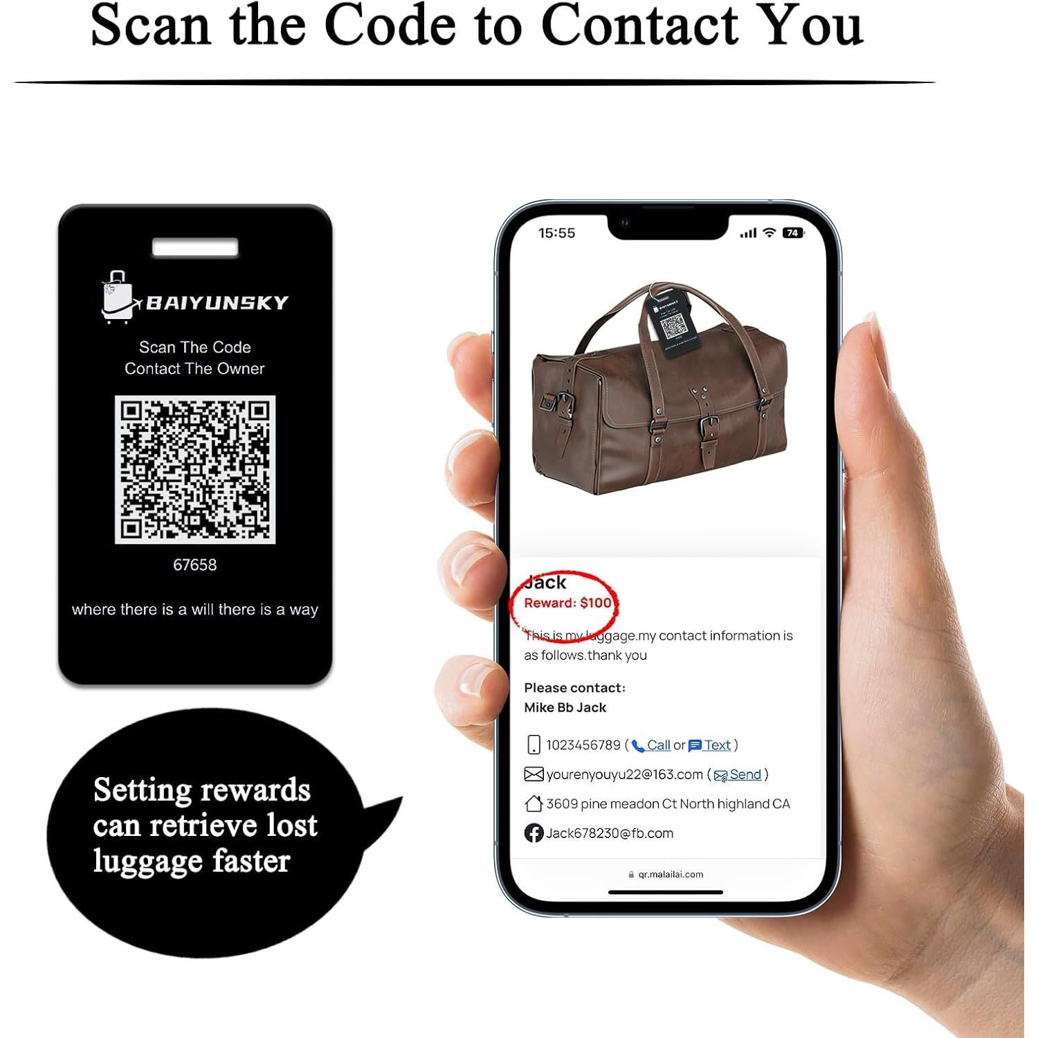 Etiquetas de Equipaje Inteligentes BAIYUNSKY - Paquete de 2, Impermeables